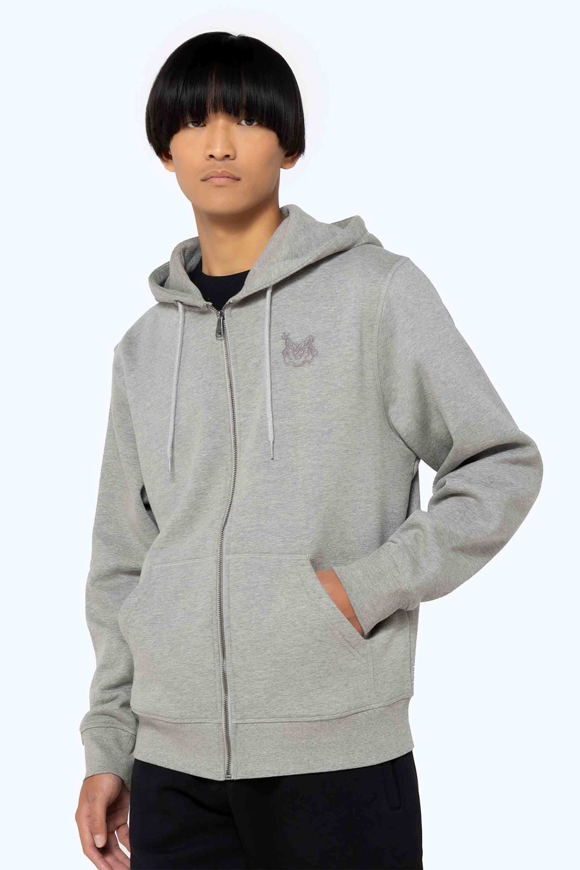 THE BOSTONIANS The Bostonians ανδρική ζακέτα φούτερ μονόχρωμη με κουκούλα και logo Regular Fit - RO1003 Γκρι