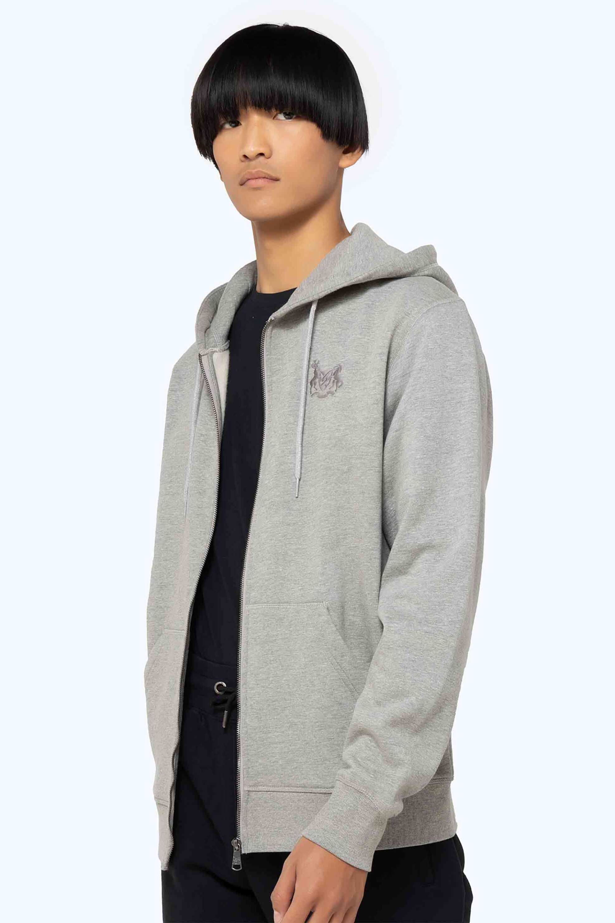 The Bostonians ανδρική ζακέτα φούτερ μονόχρωμη με κουκούλα και logo Regular Fit - RO1003 Γκρι φωτογραφία