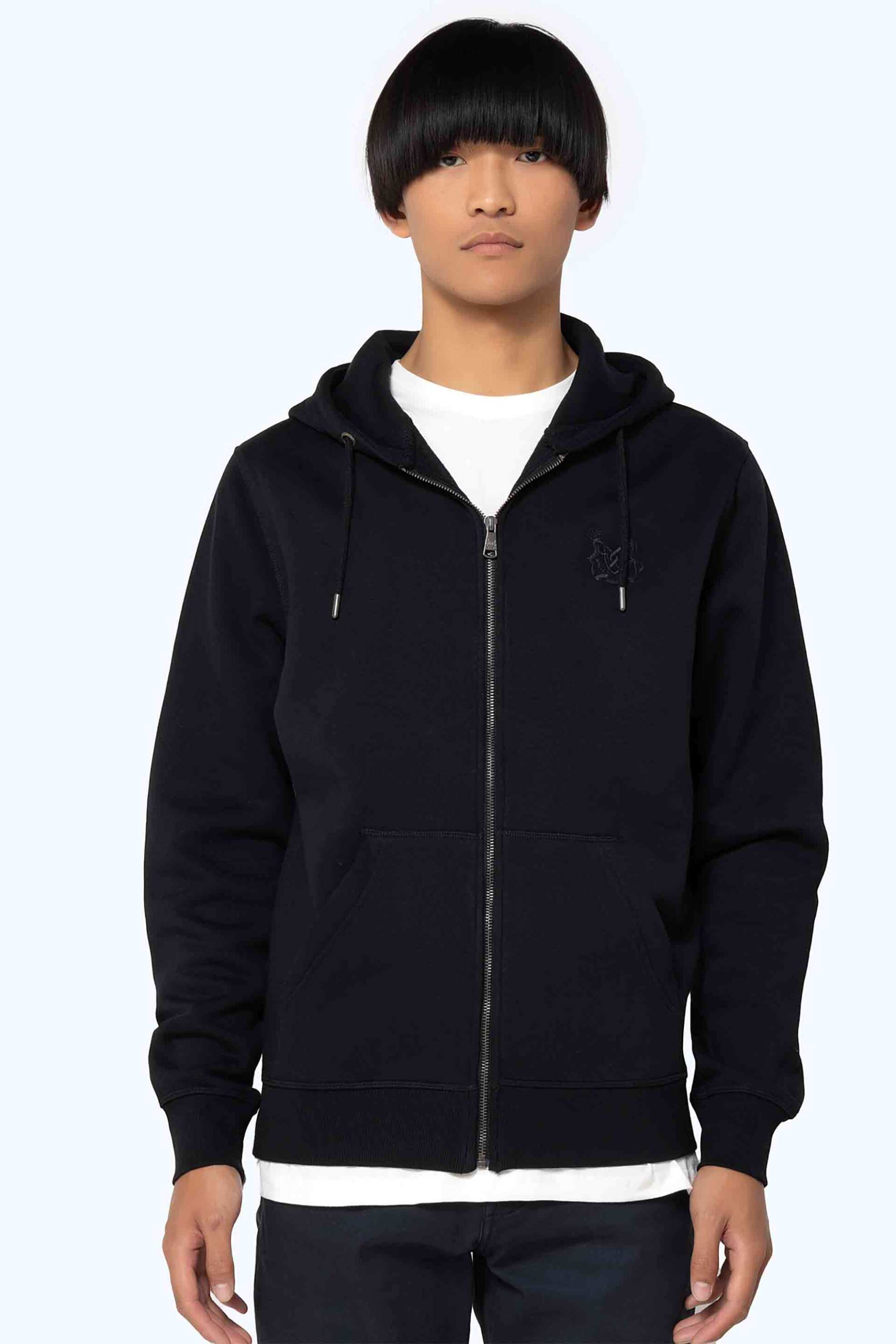 THE BOSTONIANS The Bostonians ανδρική ζακέτα φούτερ μονόχρωμη με κουκούλα και logo Regular Fit - RO1003 Μαύρο