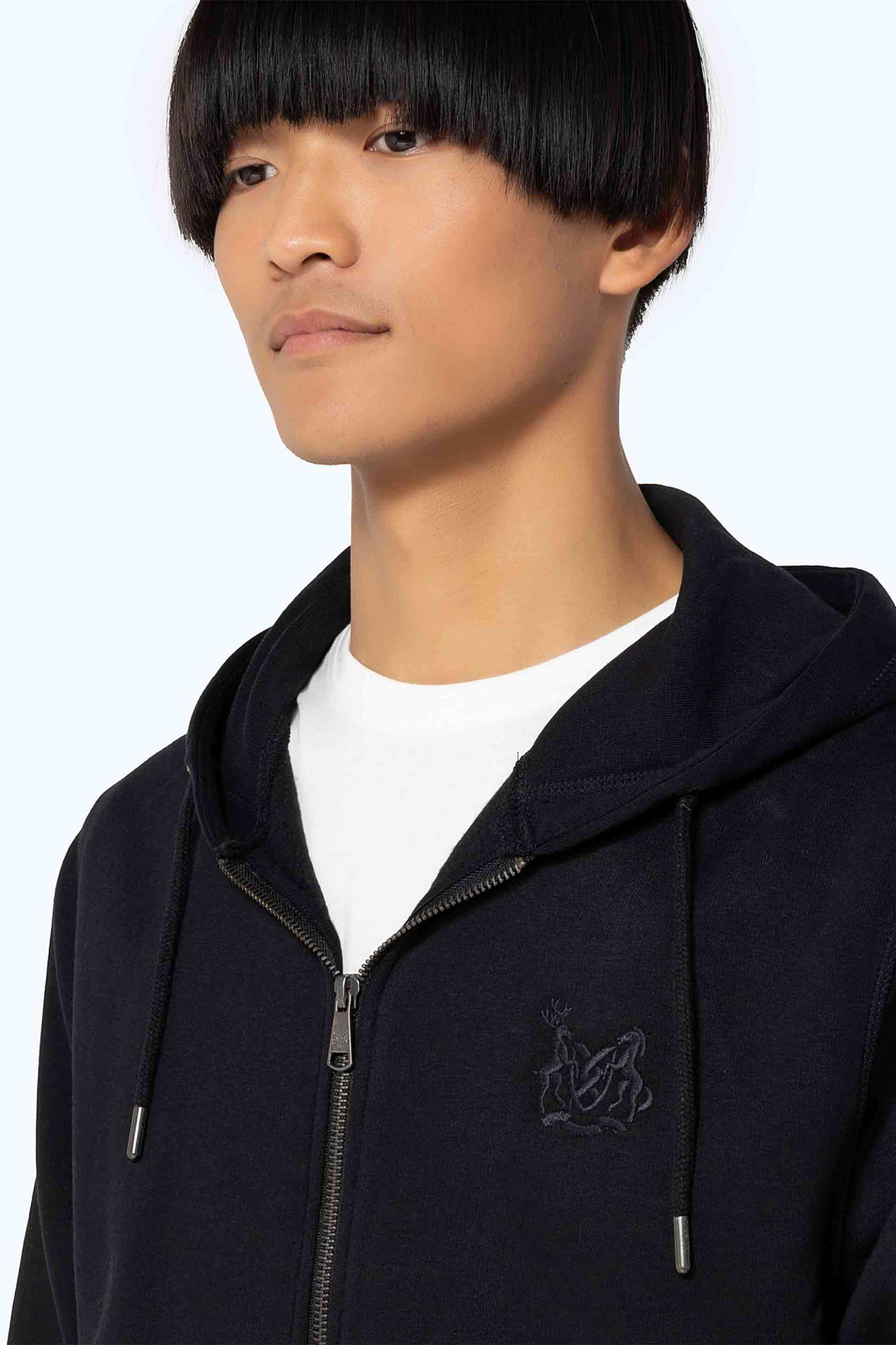 The Bostonians ανδρική ζακέτα φούτερ μονόχρωμη με κουκούλα και logo Regular Fit - RO1003 Μαύρο φωτογραφία