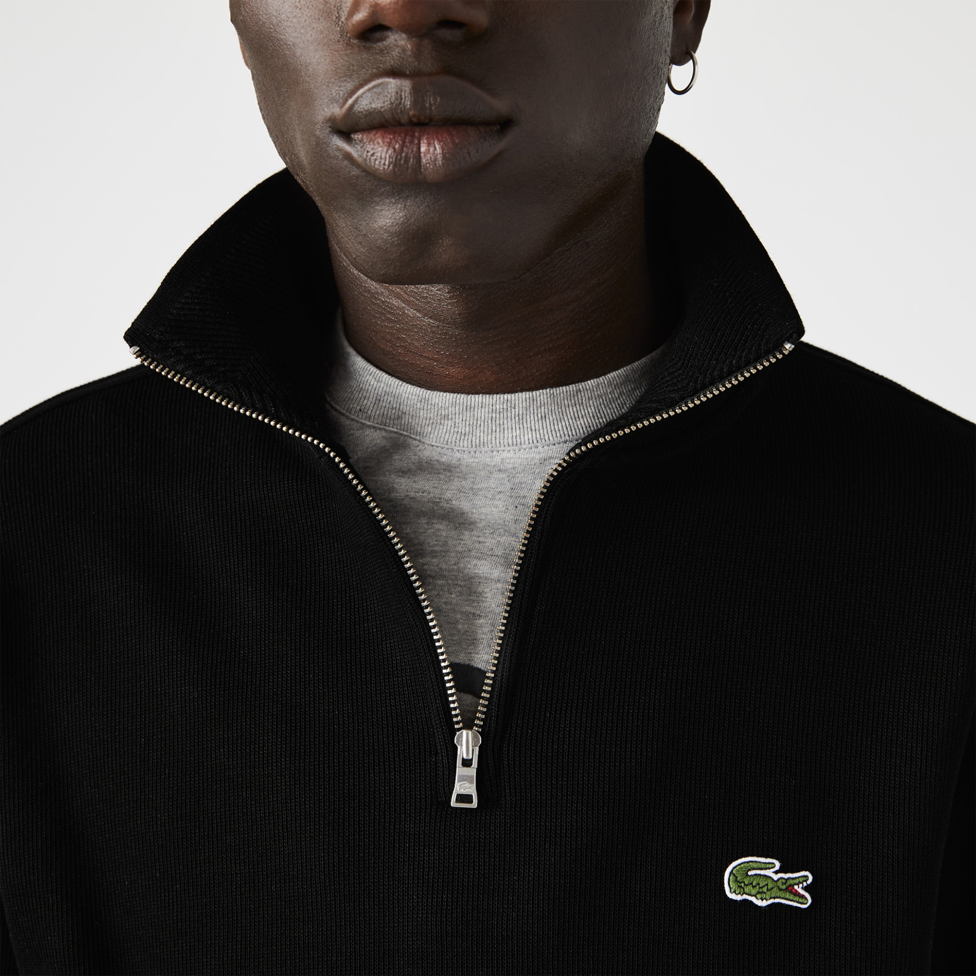 Lacoste ανδρική μπλούζα φούτερ με κεντημένο λογότυπο - SH1927 Μαύρο φωτογραφία