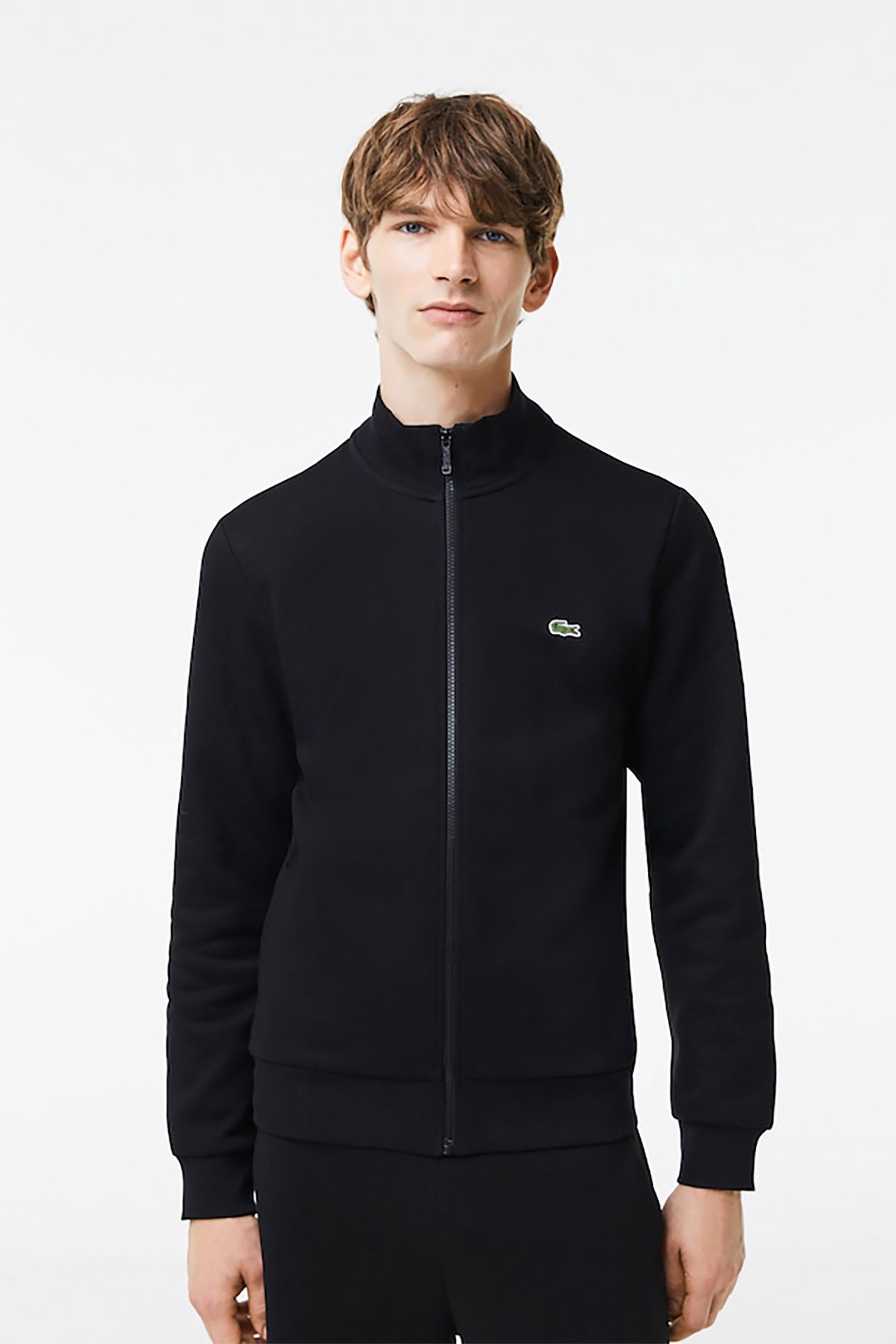 Lacoste ανδρική ζακέτα φούτερ fleece με ψηλό λαιμό και κεντημένο λογότυπο Regular Fit - SH9622 Μαύρο