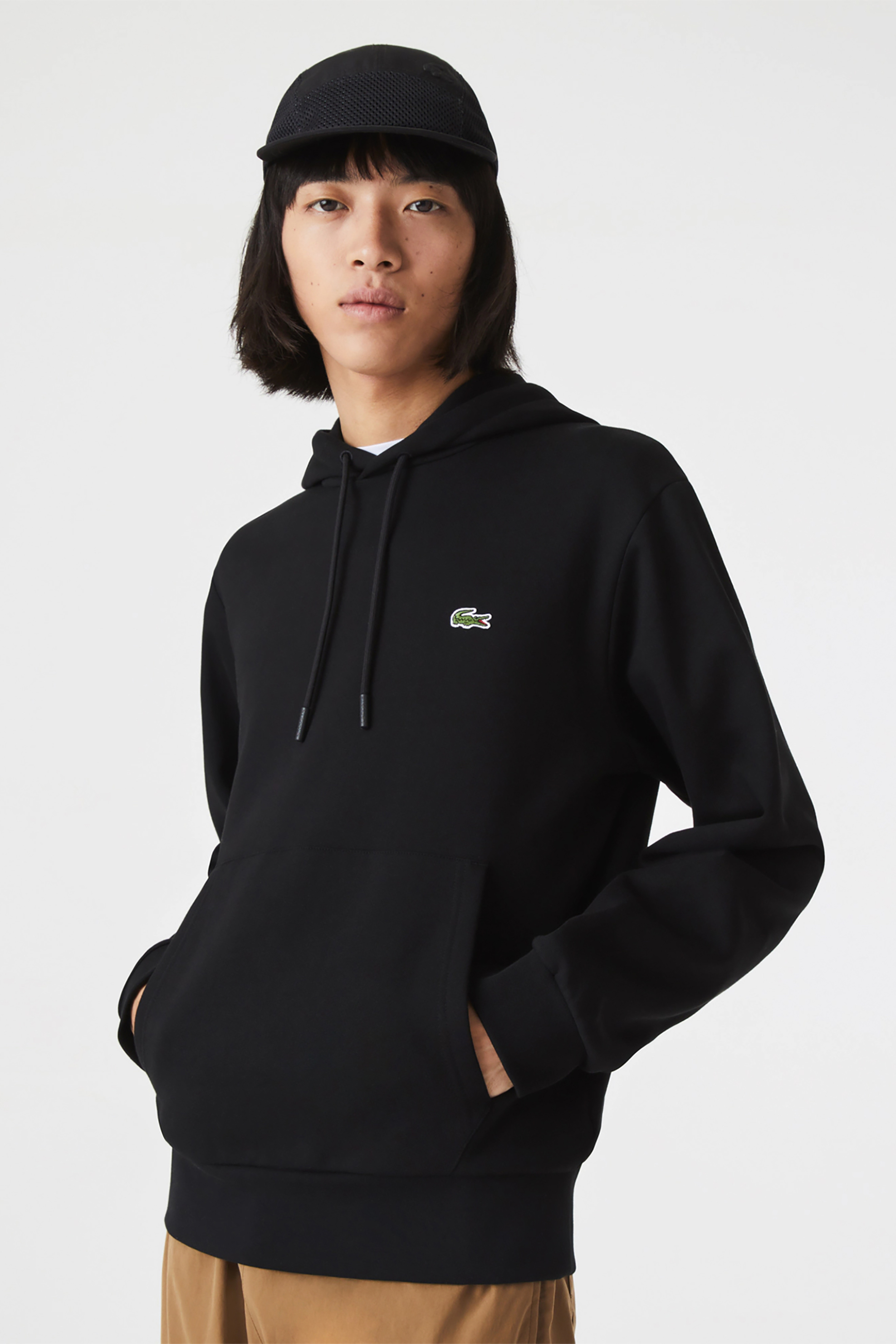 LACOSTE Lacoste ανδρική μπλούζα φούτερ με κουκούλα και κεντημένο λογότυπο - SH9623 Μαύρο