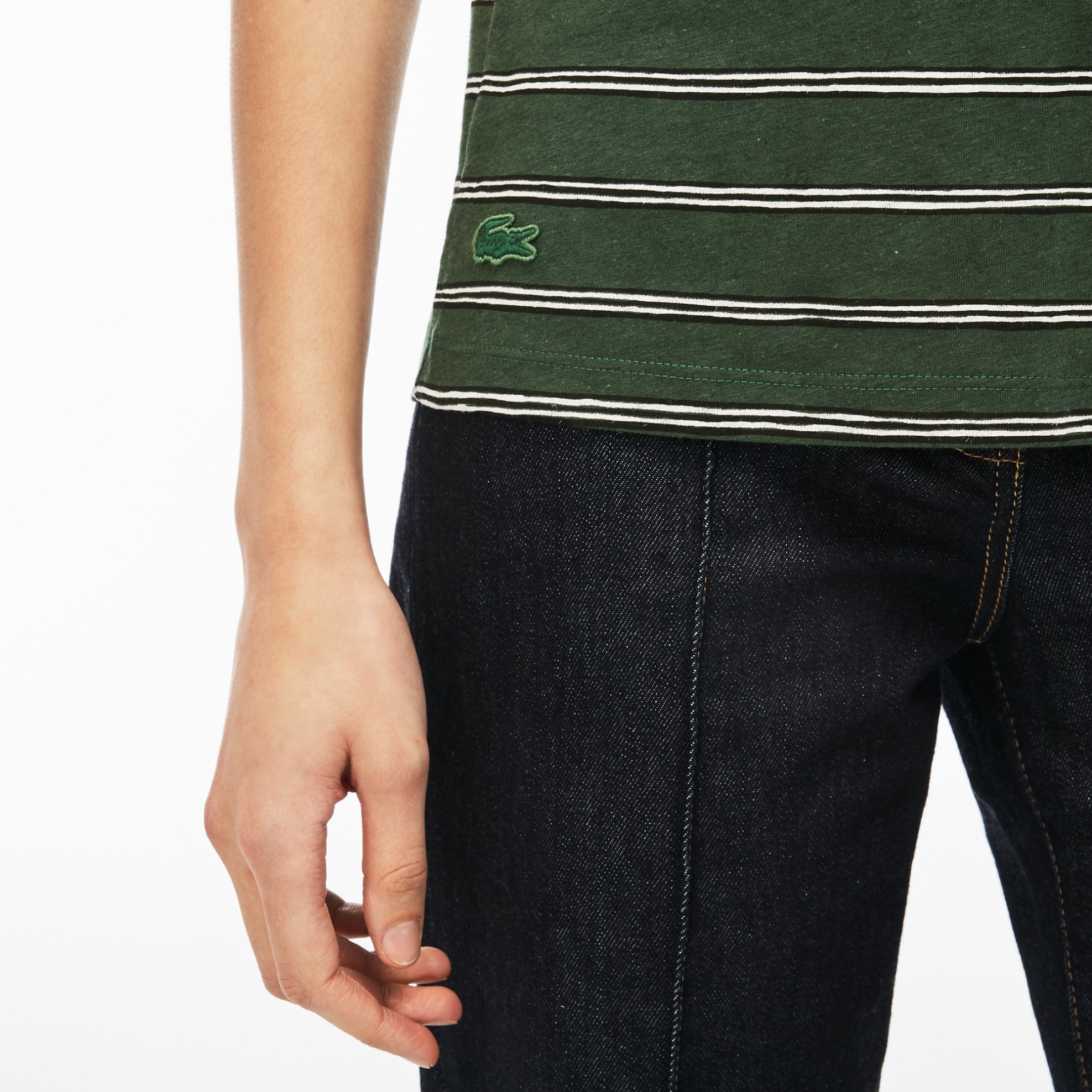 LACOSTE Γυναικείο T-shirt μονόχρωμο με ρίγες Lacoste - TF3066 Κυπαρισσί - 4