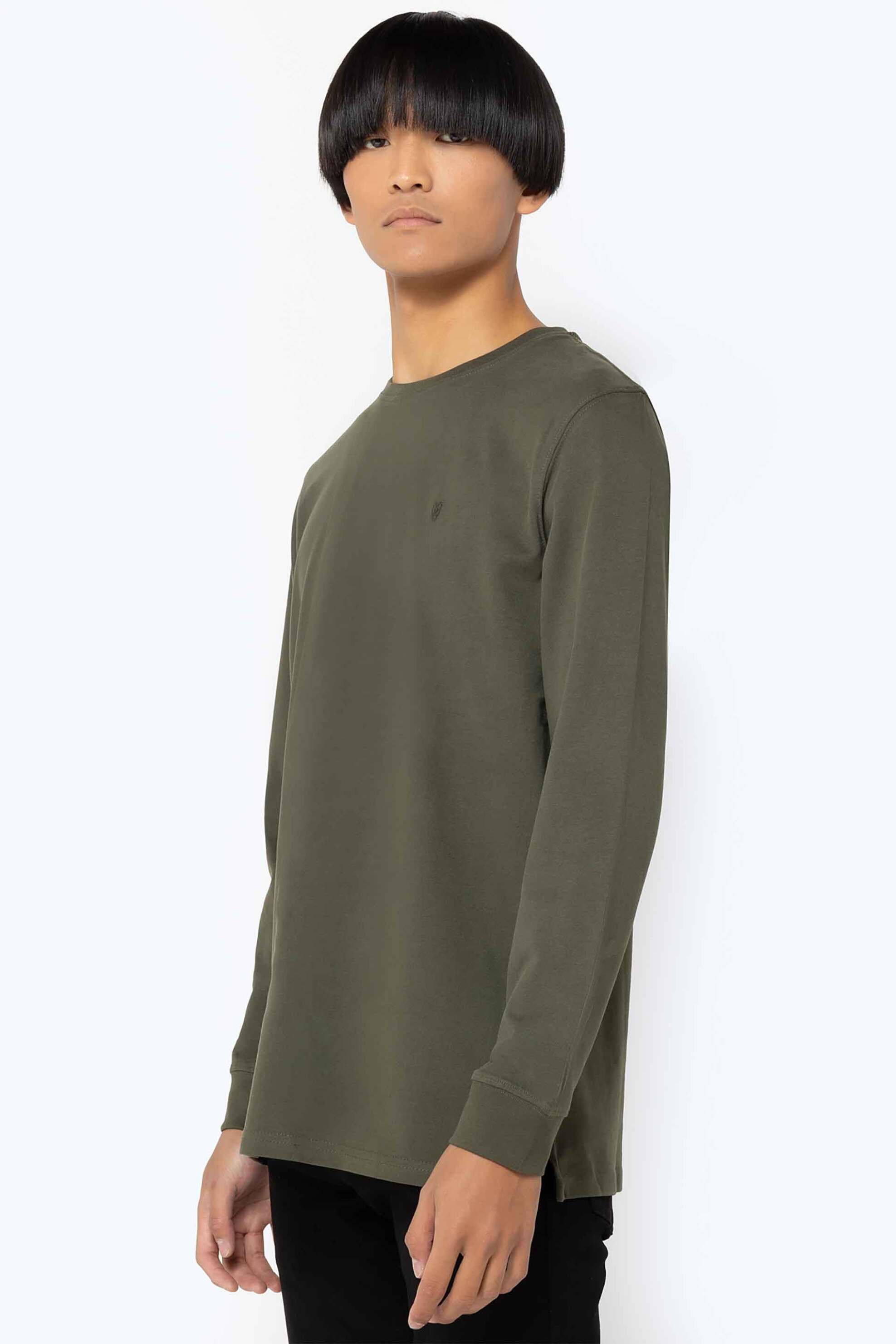 The Bostonians ανδρική μακρυμάνικη μπλούζα μονόχρωμη με κεντημένο λογότυπο Regular Fit - TL0011 Λαδί φωτογραφία