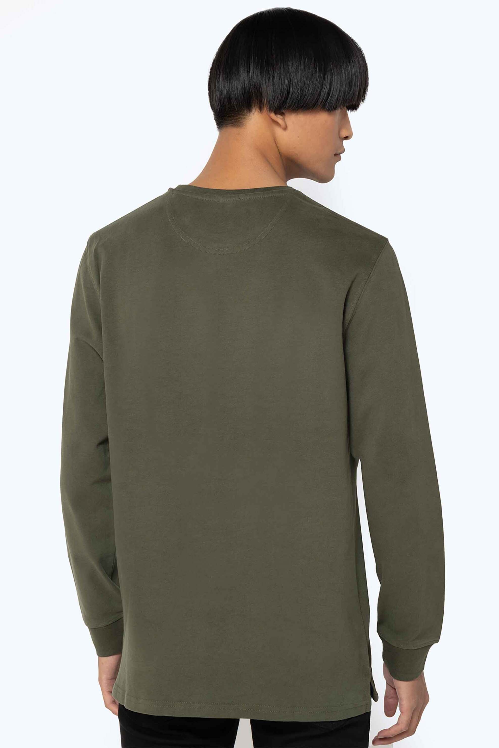 The Bostonians ανδρική μακρυμάνικη μπλούζα μονόχρωμη με κεντημένο λογότυπο Regular Fit - TL0011 Λαδί φωτογραφία