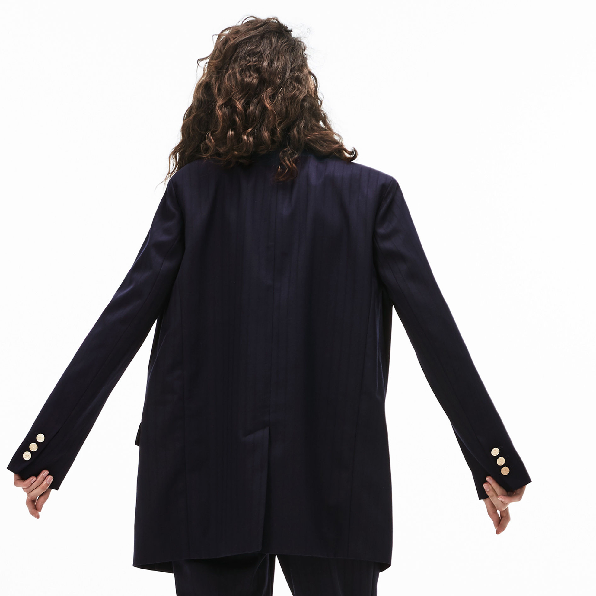 Lacoste Γυναικείο Σακάκι Oversized Tone-On-Tone Striped - Vf4163 Μπλε Σκούρο