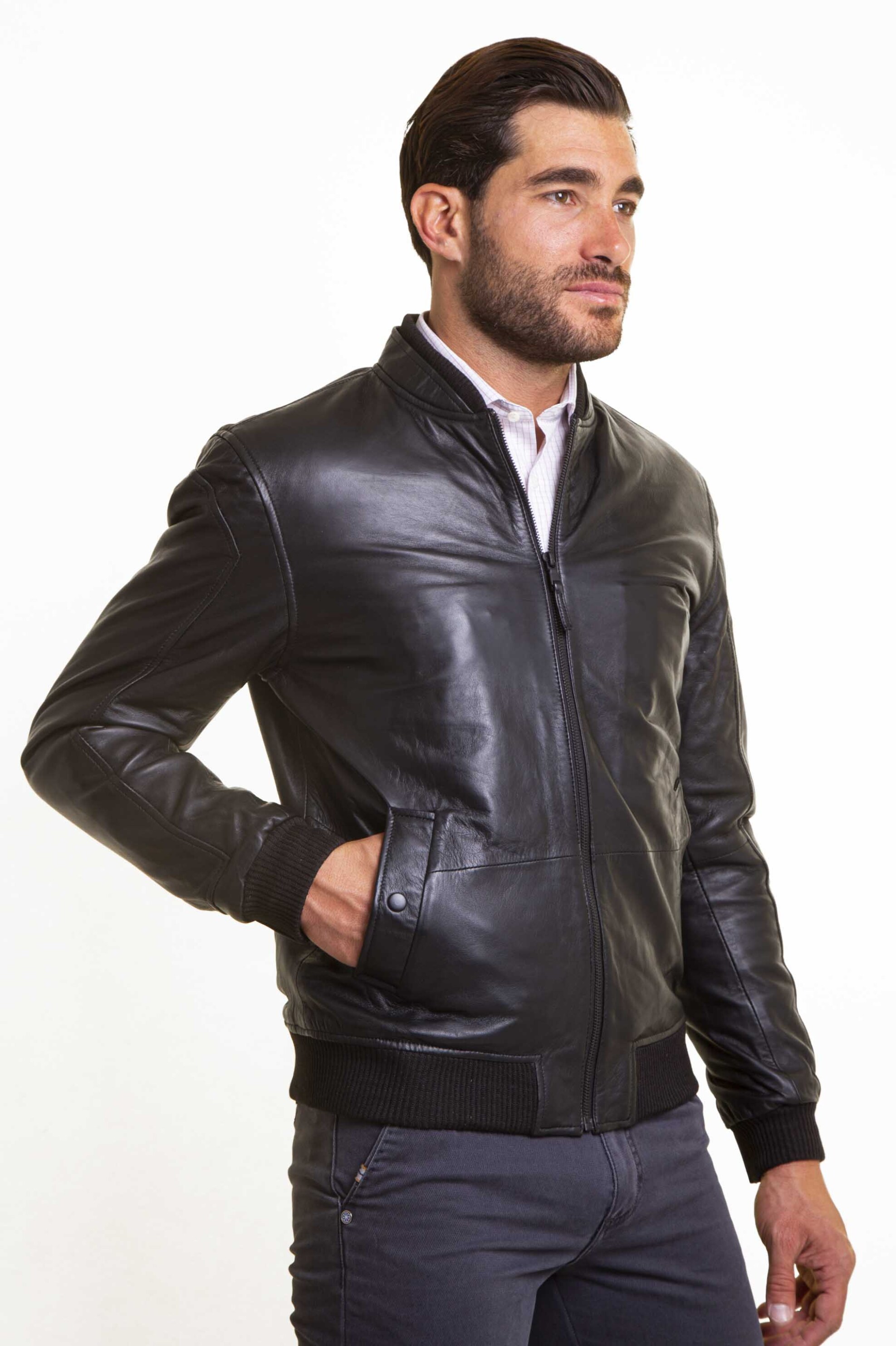 The Bostonians ανδρικό δερμάτινο bomber jacket Regular Fit - WL00110 Μαύρο φωτογραφία