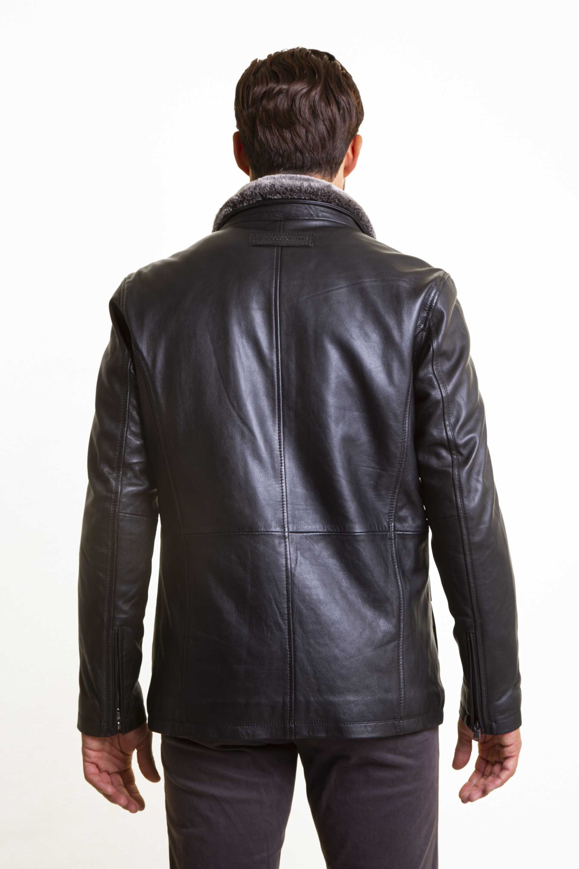 The Bostonians ανδρικό δερμάτινο μπουφάν με λεπτομέρεια από faux γούνα Regular Fit - WL00206 Μαύρο φωτογραφία