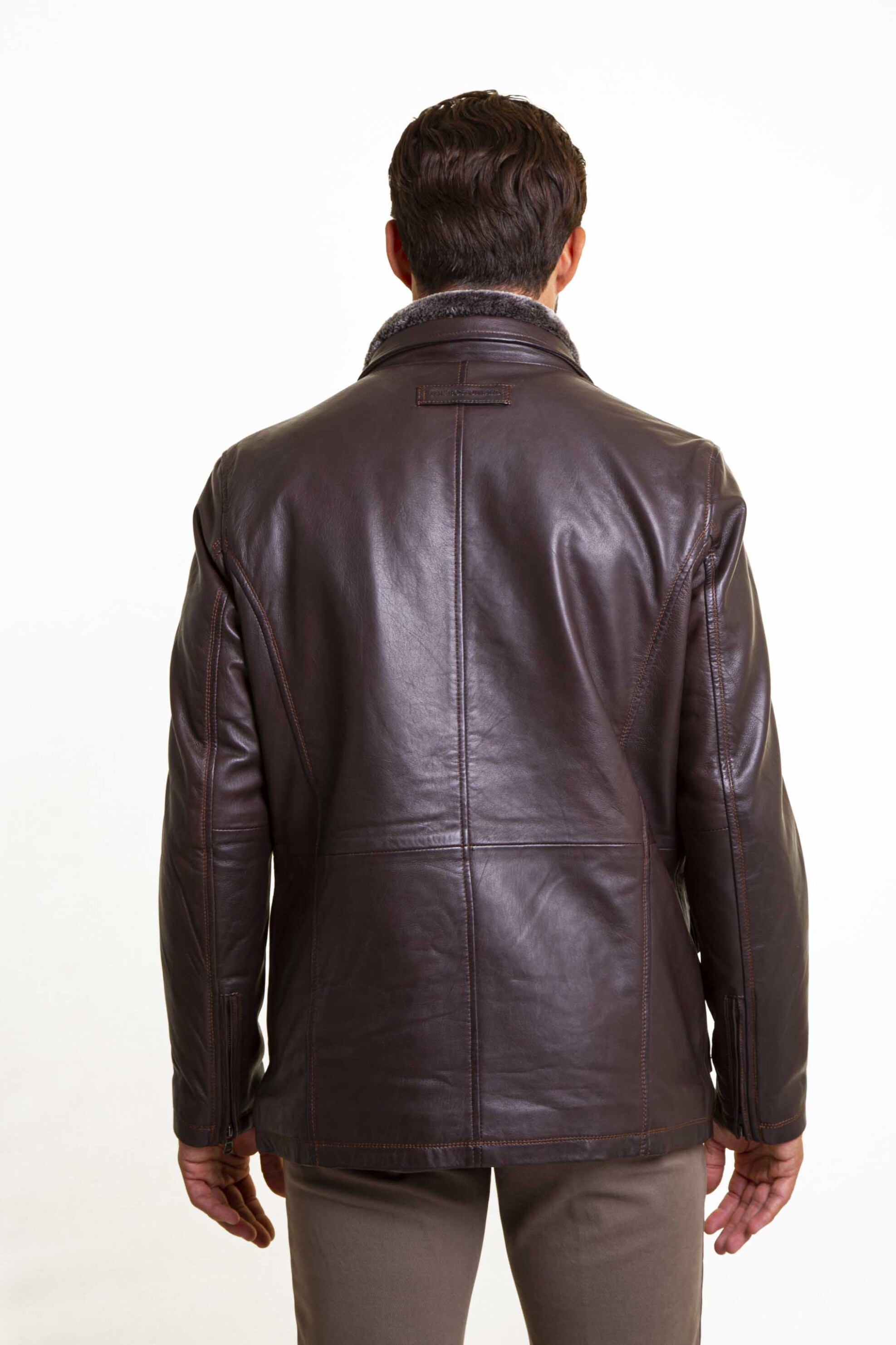 The Bostonians ανδρικό δερμάτινο μπουφάν με λεπτομέρεια από faux γούνα Regular Fit - WL00206 Καφέ φωτογραφία