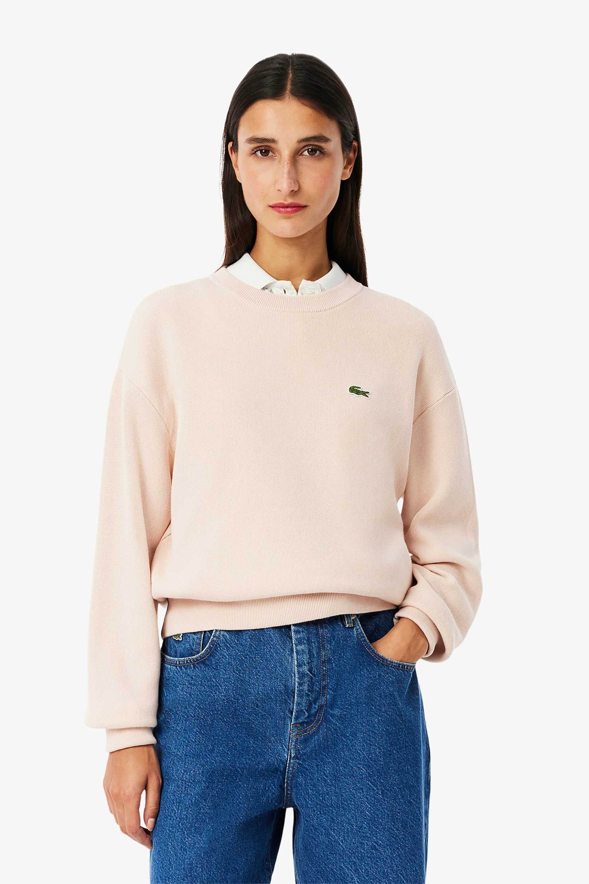 LACOSTE Lacoste γυναικείο πουλόβερ μονόχρωμο με κεντημένο λογότυπο - AF5628 Ροζ Ανοιχτό