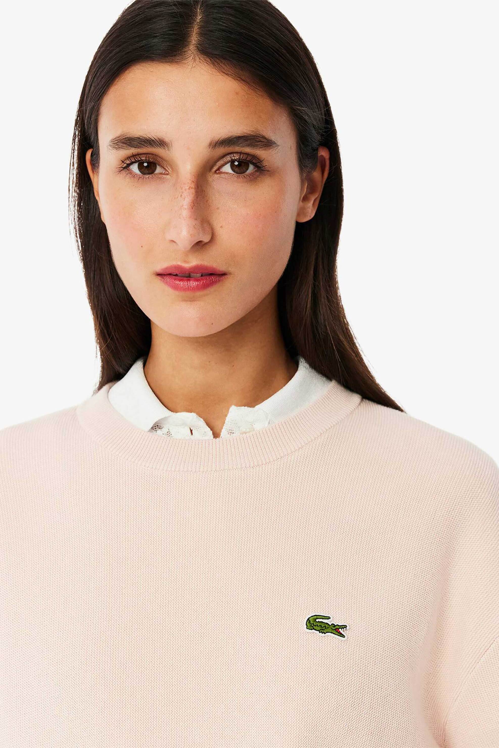 Lacoste γυναικείο πουλόβερ μονόχρωμο με κεντημένο λογότυπο - AF5628 Ροζ Ανοιχτό φωτογραφία