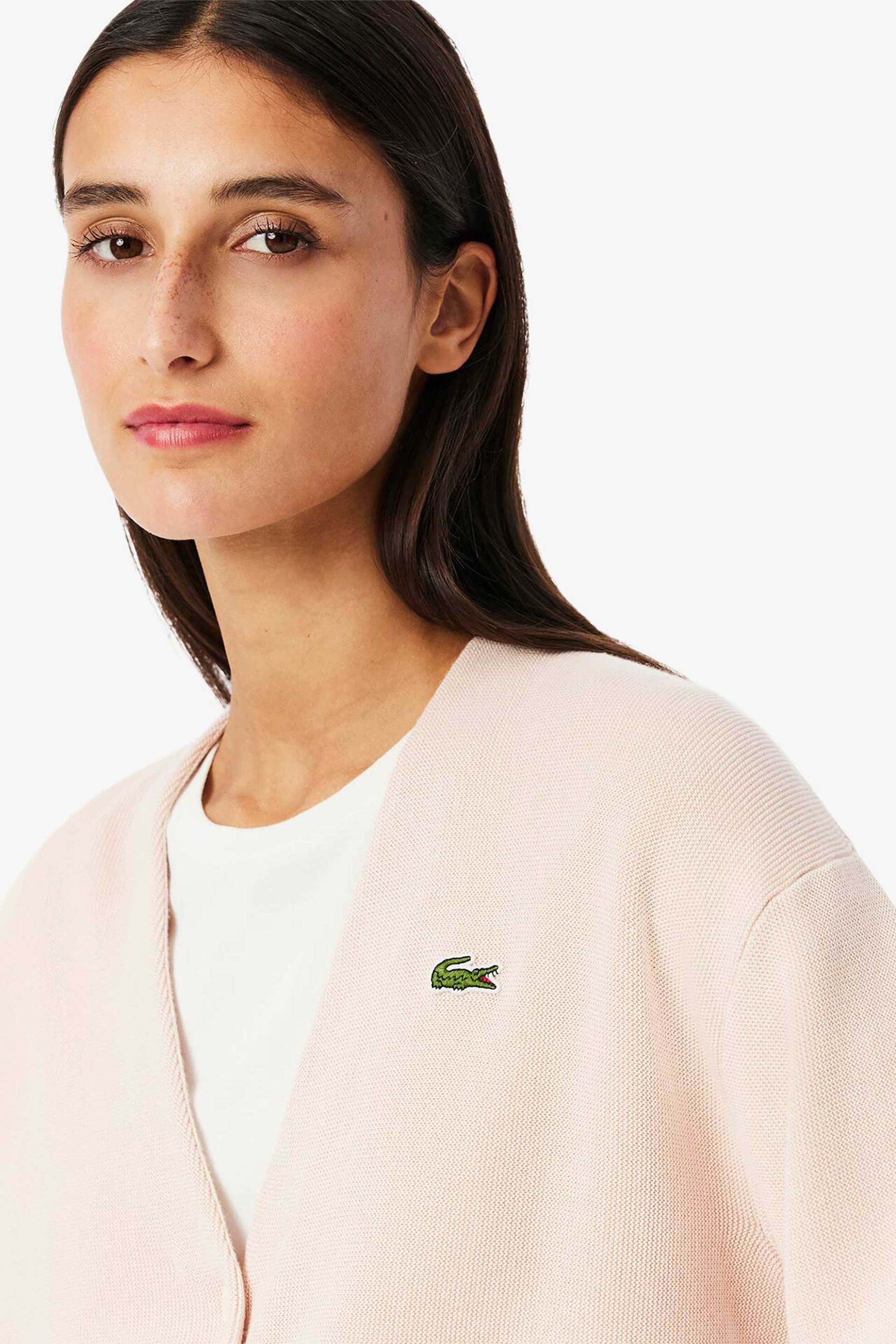 Lacoste γυναικεία πλεκτή ζακέτα με V και κεντημένο λογότυπο - AF5631 Ροζ Ανοιχτό φωτογραφία