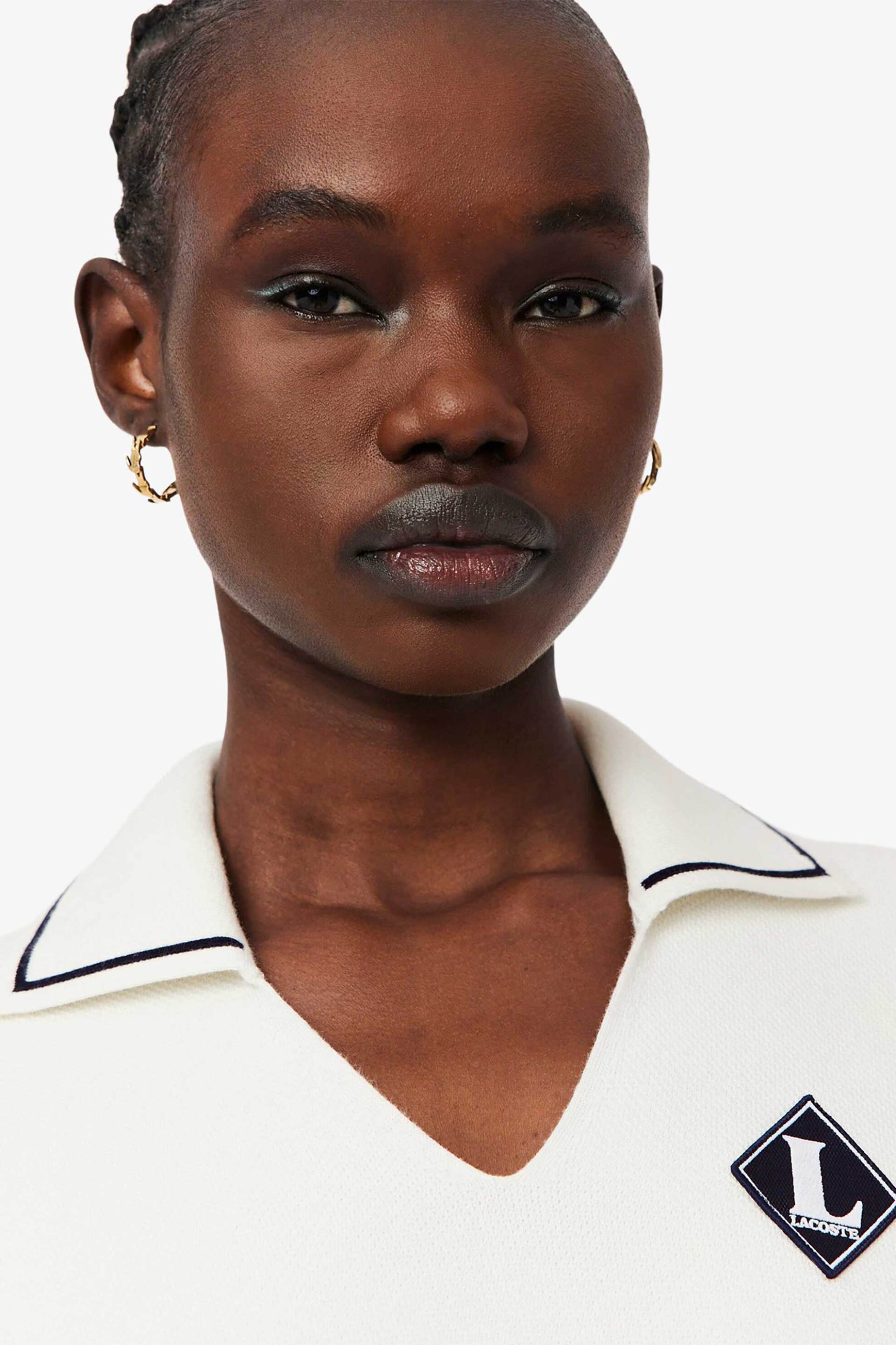 LACOSTE Lacoste γυναικεία πλεκτή μπλούζα πόλο με contrast trims και monogram Regular Fit - AF9842 Λευκό - 2