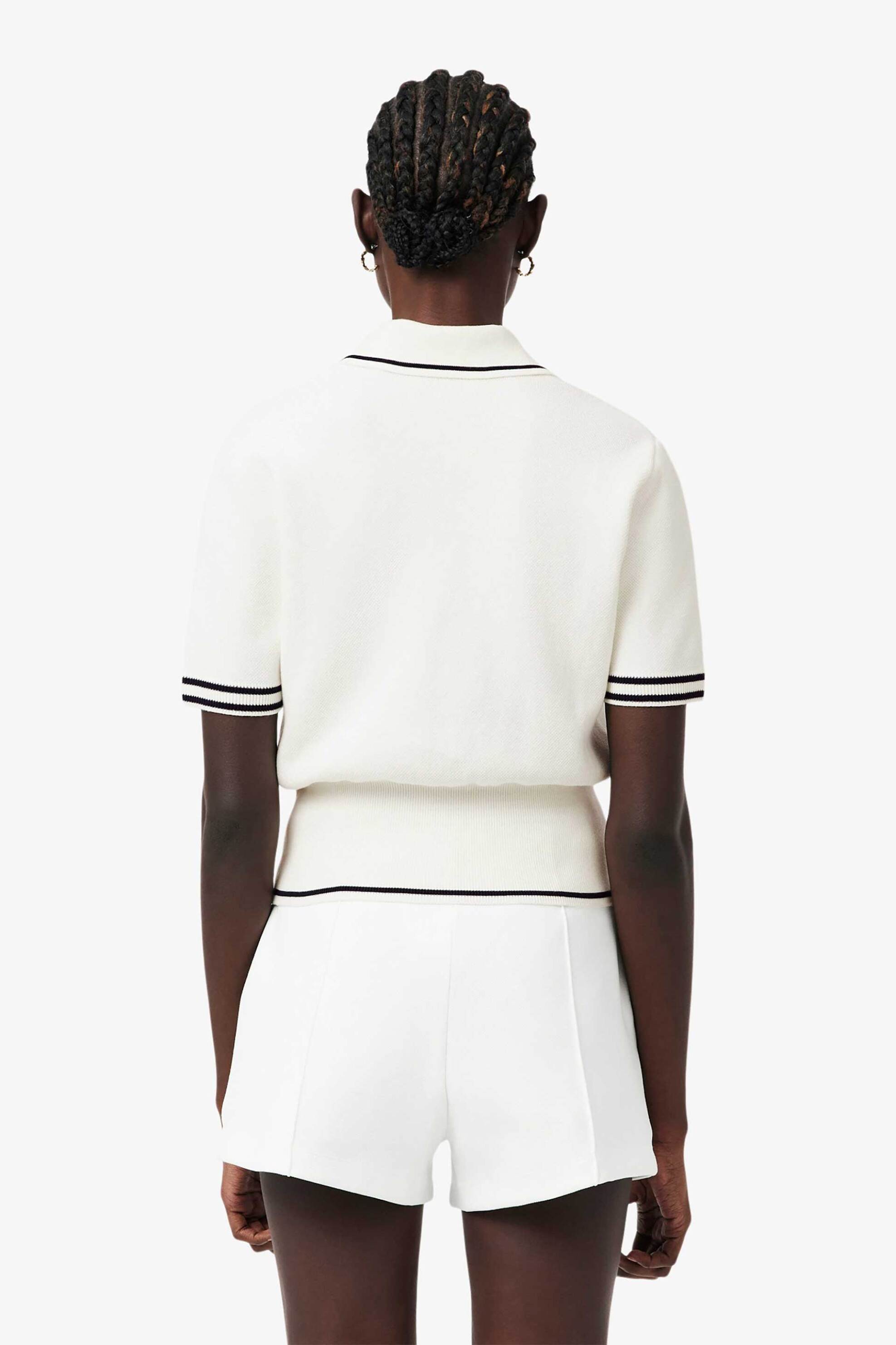 Lacoste Γυναικεία Πλεκτή Μπλούζα Πόλο με Contrast Trims Και Monogram Regular Fit - Af9842 Λευκό