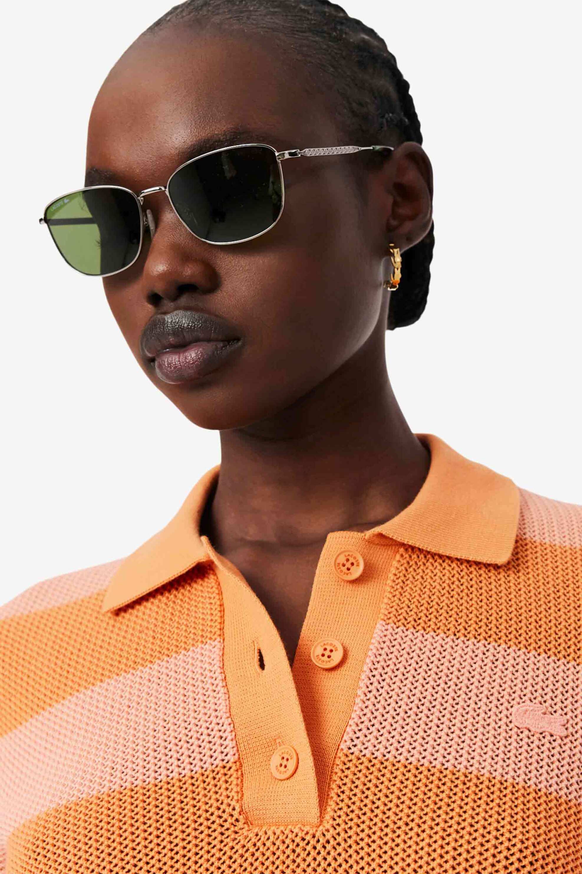 LACOSTE Lacoste γυναικεία πλεκτή μπλούζα πόλο με ριγέ σχέδιο και κεντημένο λογότυπο Regular Fit - AF9847 Πορτοκαλί - 2
