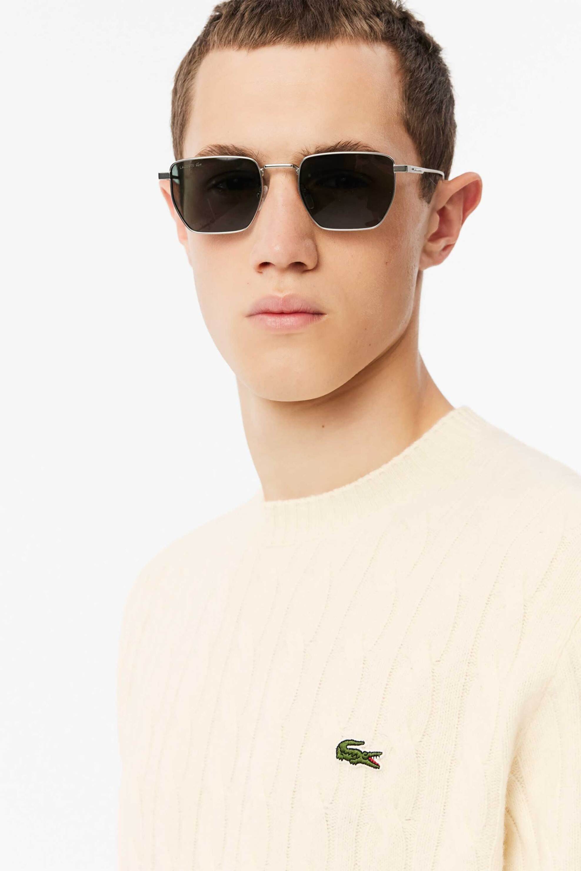 Lacoste ανδρικό μάλλινο πουλόβερ με cable knit pattern και κεντημένο λογότυπο Classic Fit - AH2924-00 Εκρού φωτογραφία