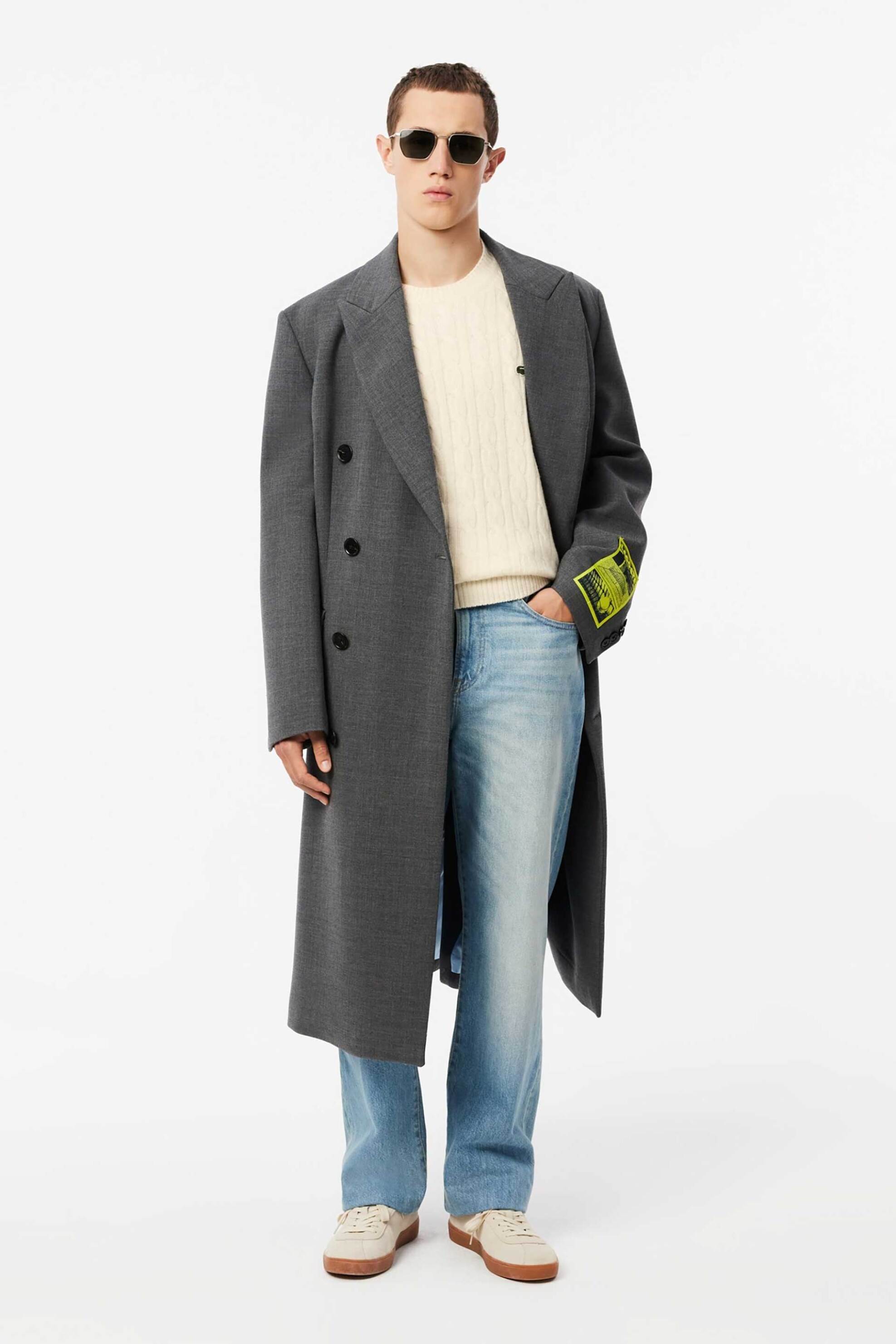 Lacoste ανδρικό μάλλινο πουλόβερ με cable knit pattern και κεντημένο λογότυπο Classic Fit - AH2924-00 Εκρού φωτογραφία