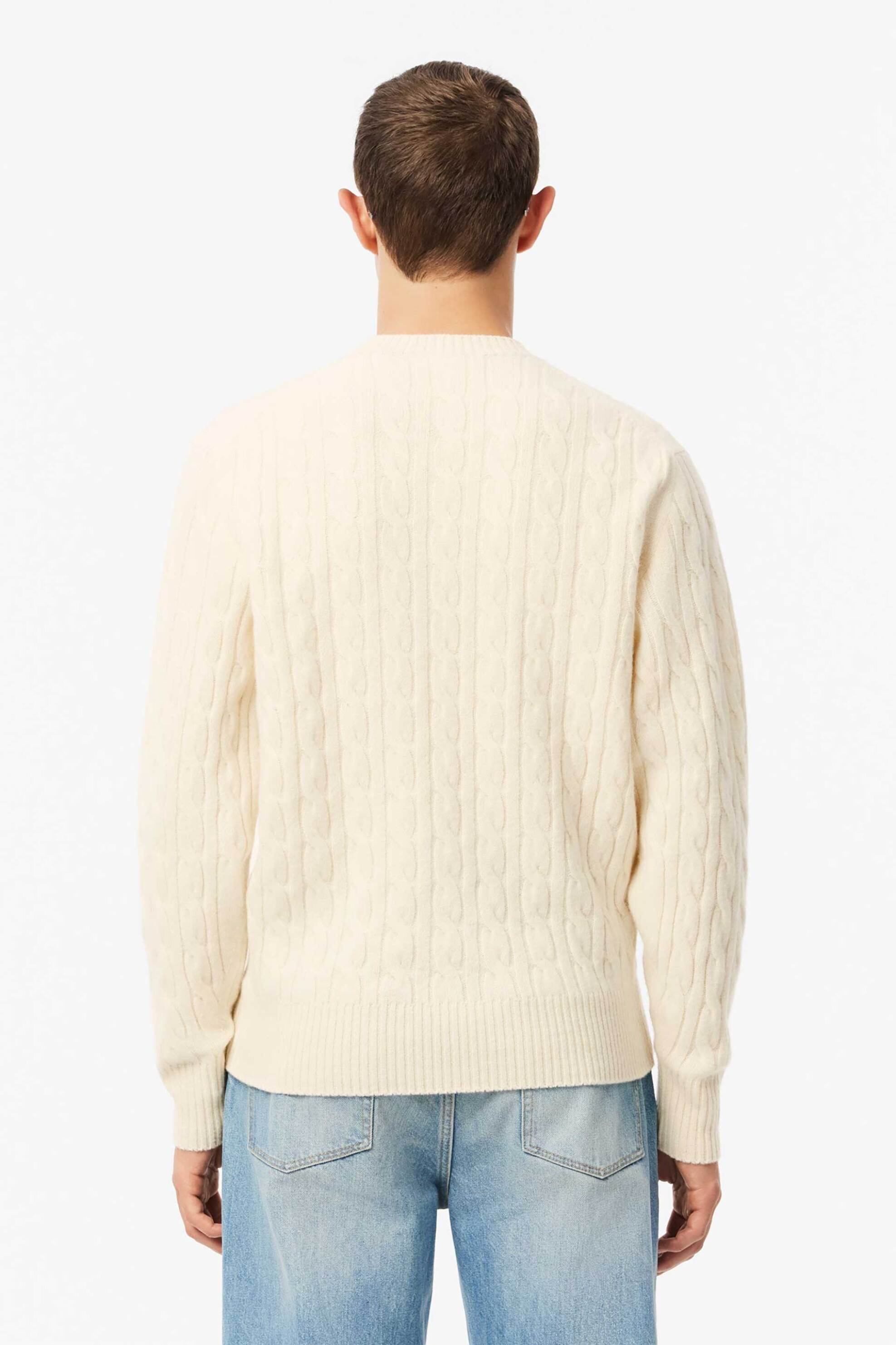 Lacoste ανδρικό μάλλινο πουλόβερ με cable knit pattern και κεντημένο λογότυπο Classic Fit - AH2924-00 Εκρού φωτογραφία