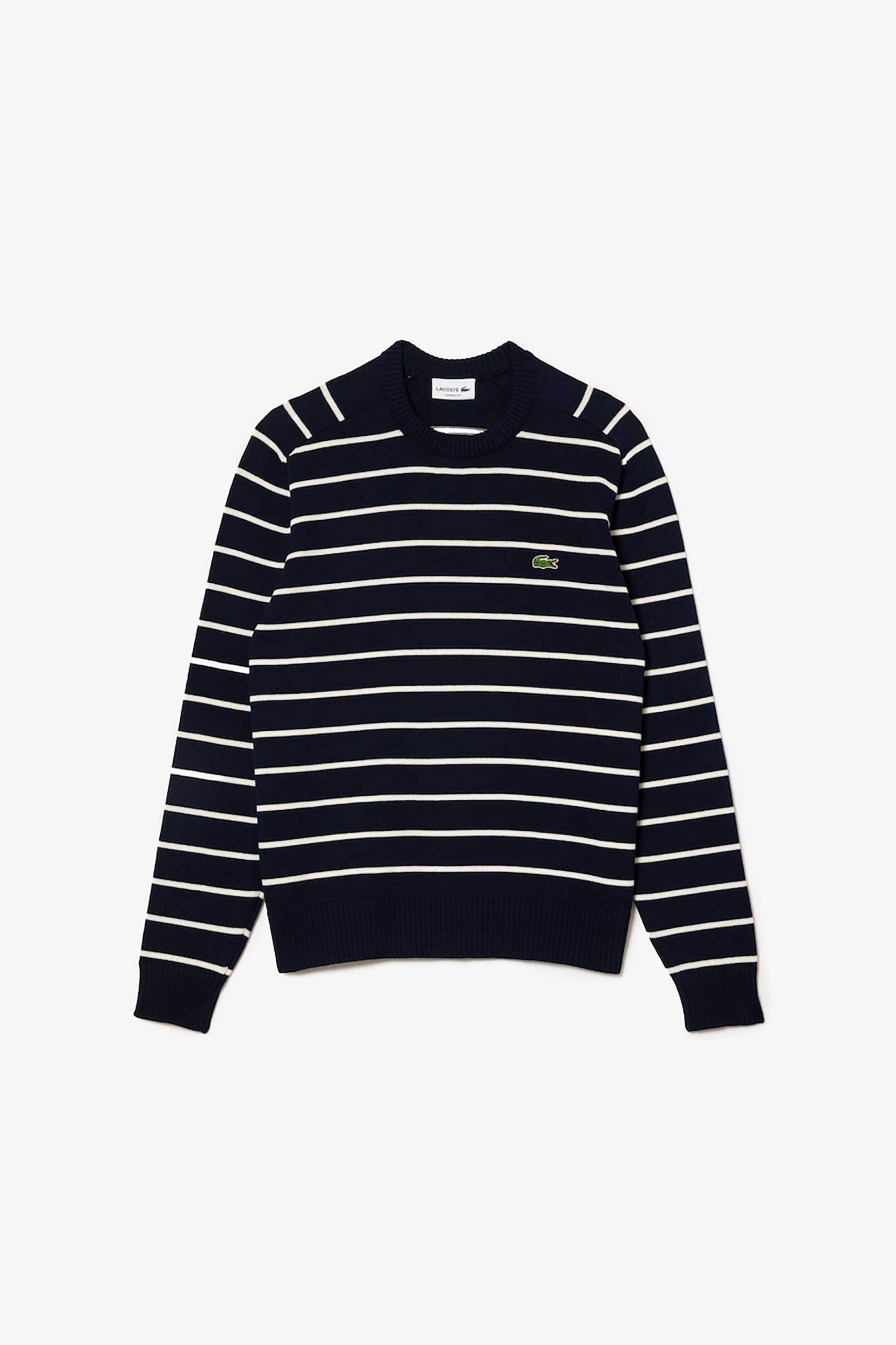 Lacoste ανδρικό πουλόβερ με ριγέ σχέδιο και κεντημένο λογότυπο Classic Fit - AH7607 Μπλε Σκούρο