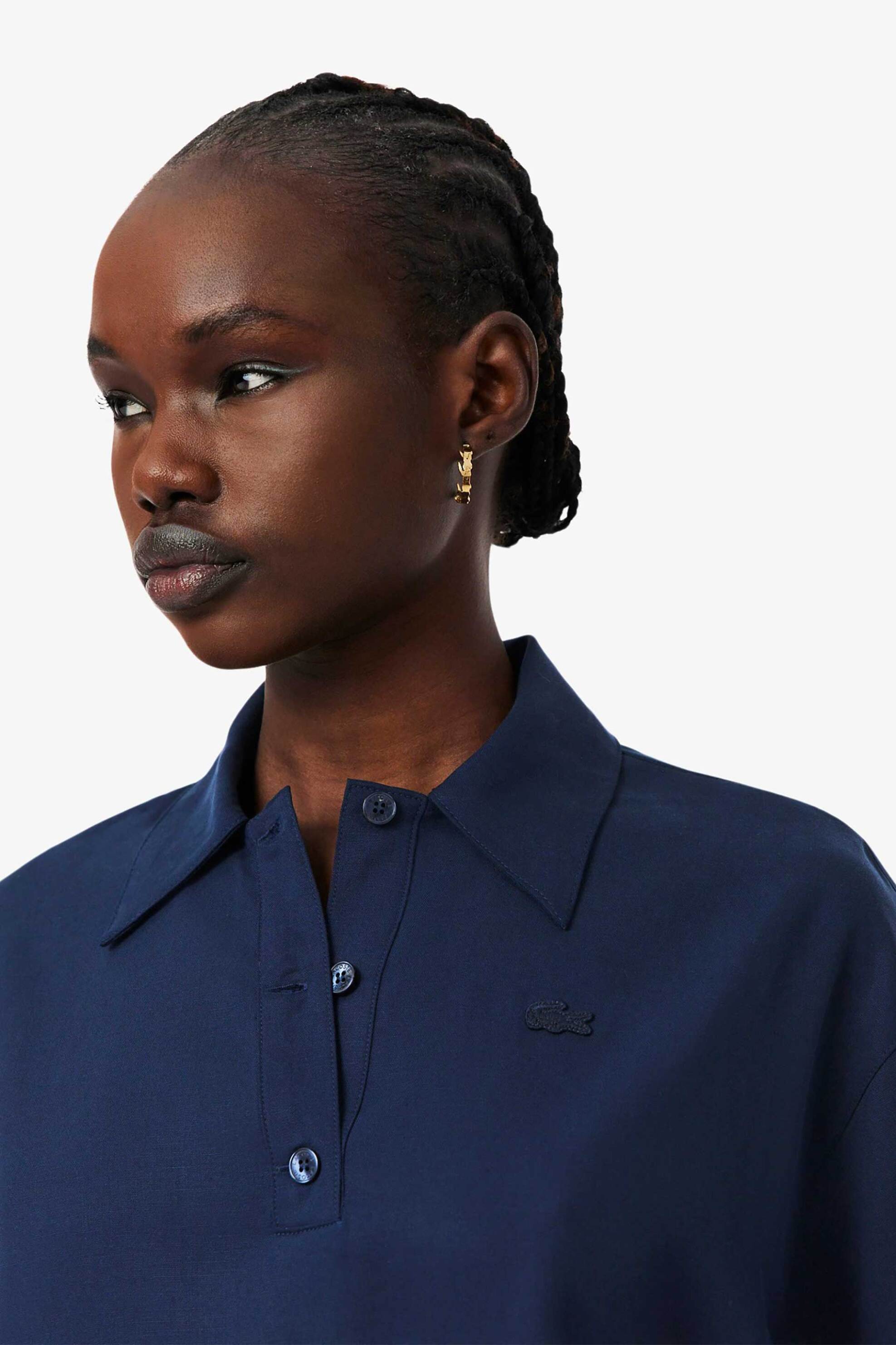LACOSTE Lacoste γυναικεία μπλούζα πόλο με δαντελωτά trims Oversized Fit - CF0061 Μπλε Σκούρο - 2
