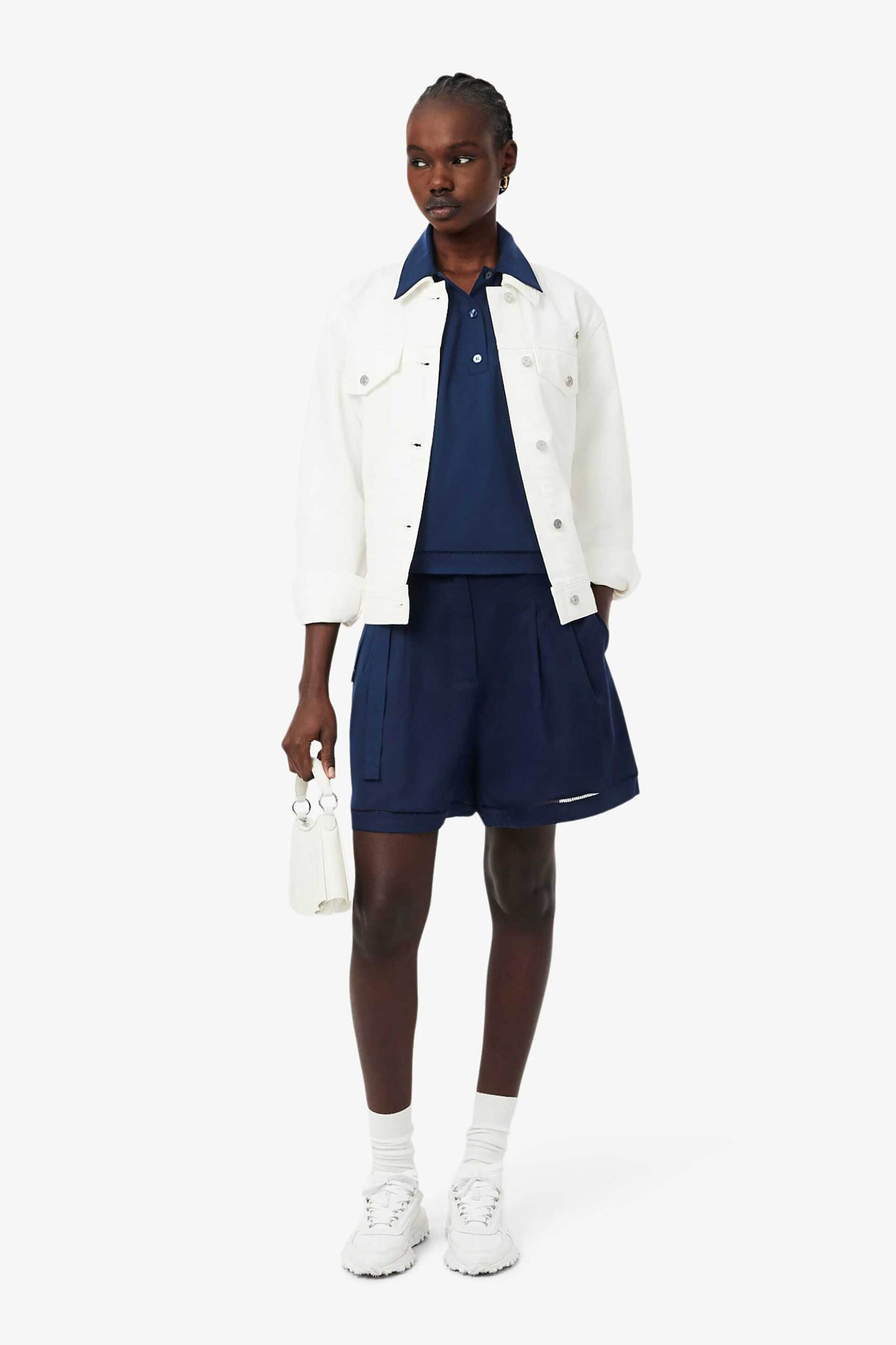 LACOSTE Lacoste γυναικεία μπλούζα πόλο με δαντελωτά trims Oversized Fit - CF0061 Μπλε Σκούρο - 3