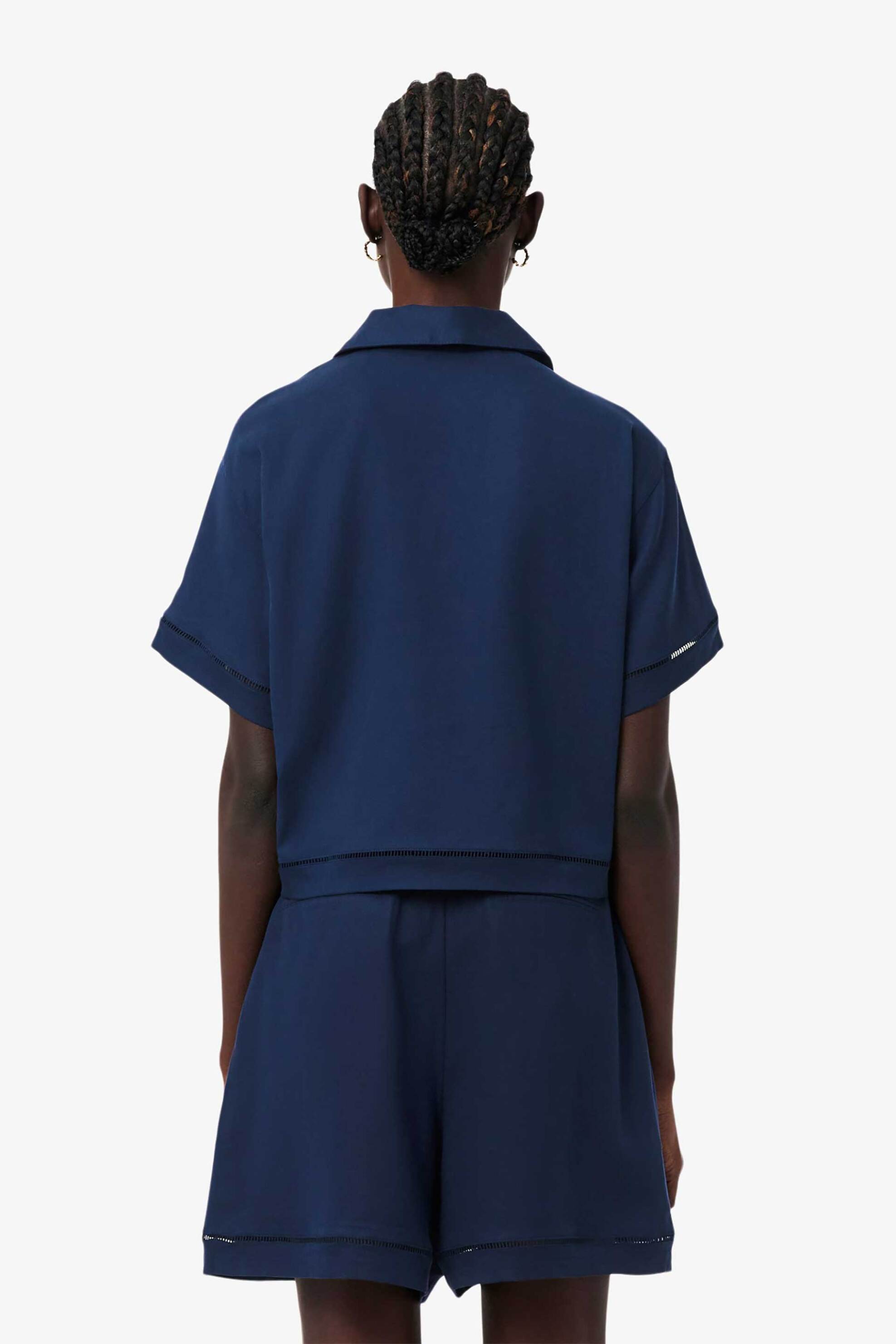 Lacoste Γυναικεία Μπλούζα Πόλο με Δαντελωτά Trims Oversized Fit - Cf0061 Μπλε Σκούρο