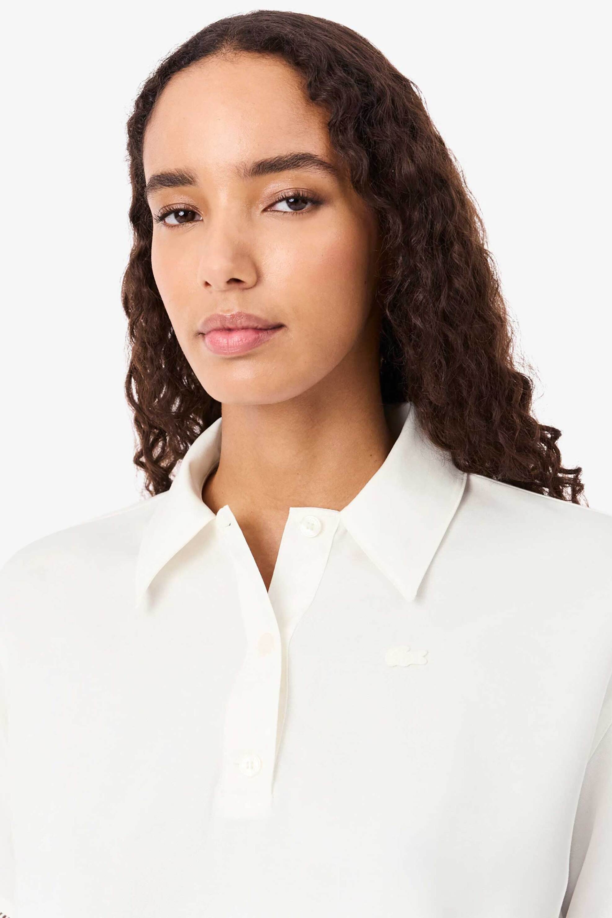LACOSTE Lacoste γυναικεία μπλούζα πόλο με δαντελωτά trims Oversized Fit - CF0061 Λευκό - 2