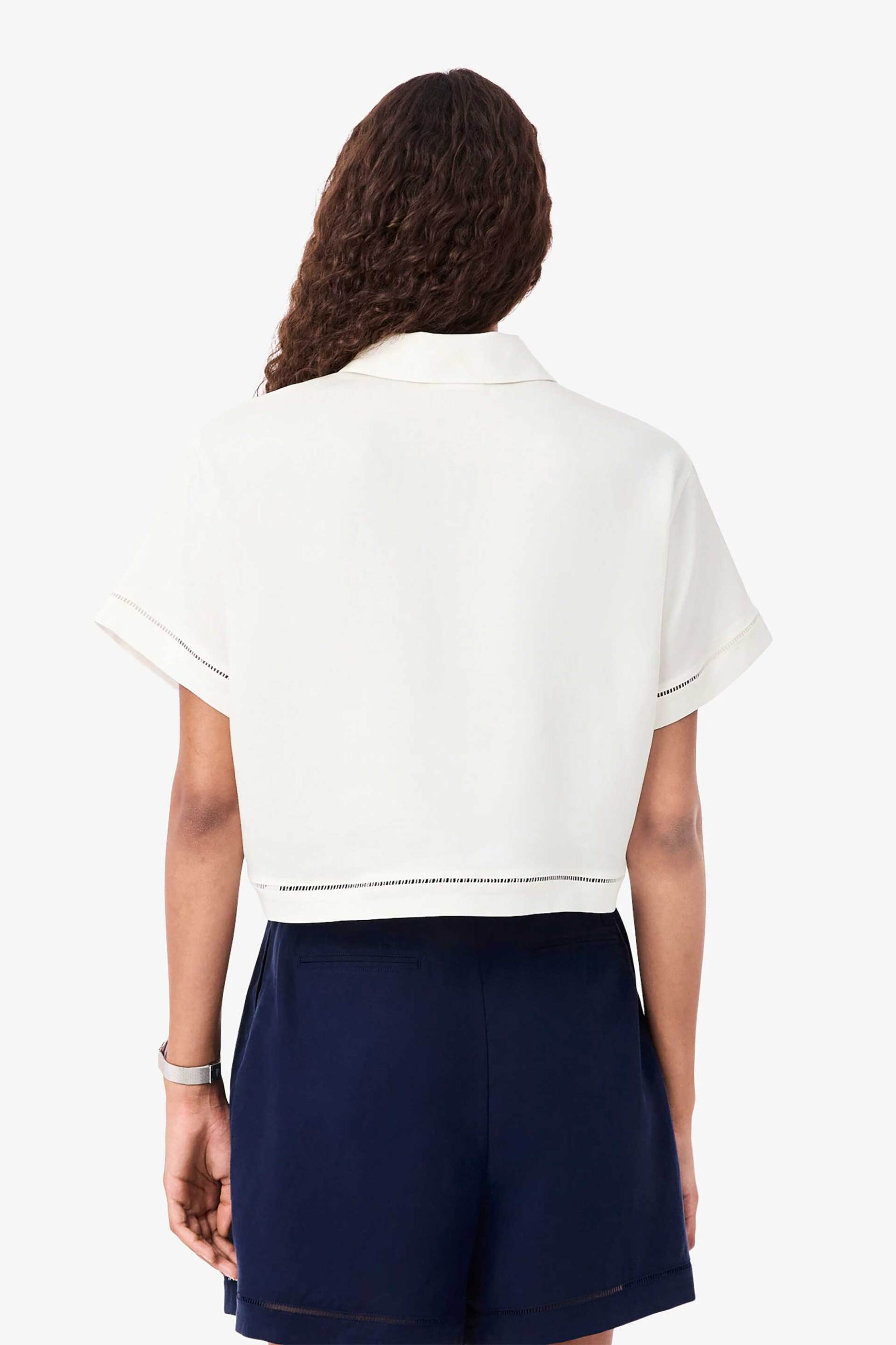 Lacoste Γυναικεία Μπλούζα Πόλο με Δαντελωτά Trims Oversized Fit - Cf0061 Λευκό
