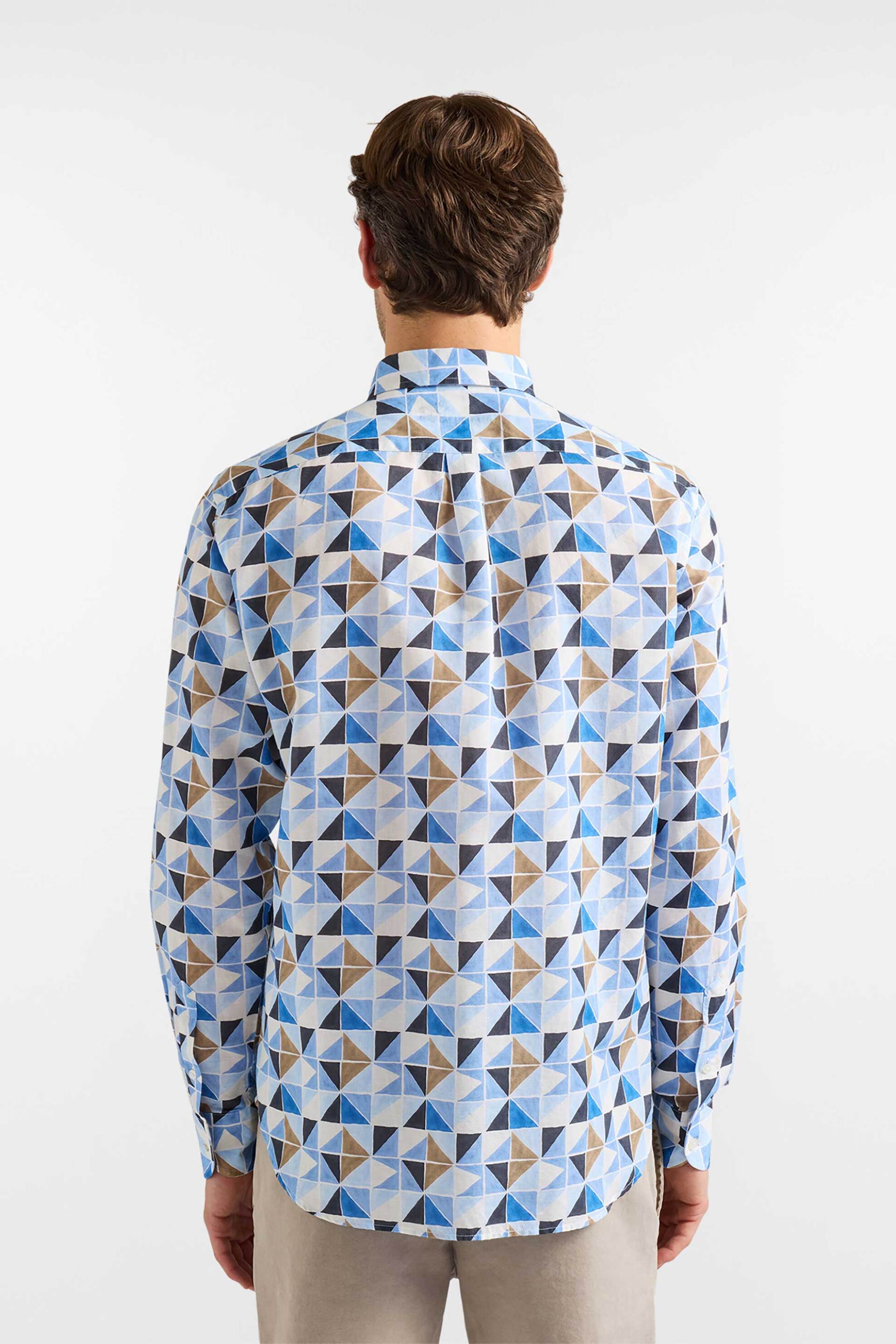 Harmont Blaine Ανδρικό Πουκάμισο Button Down με Geometrical Print Και Κεντημένο Λογότυπο Regular Fit - Crq026013794M Γαλάζιο