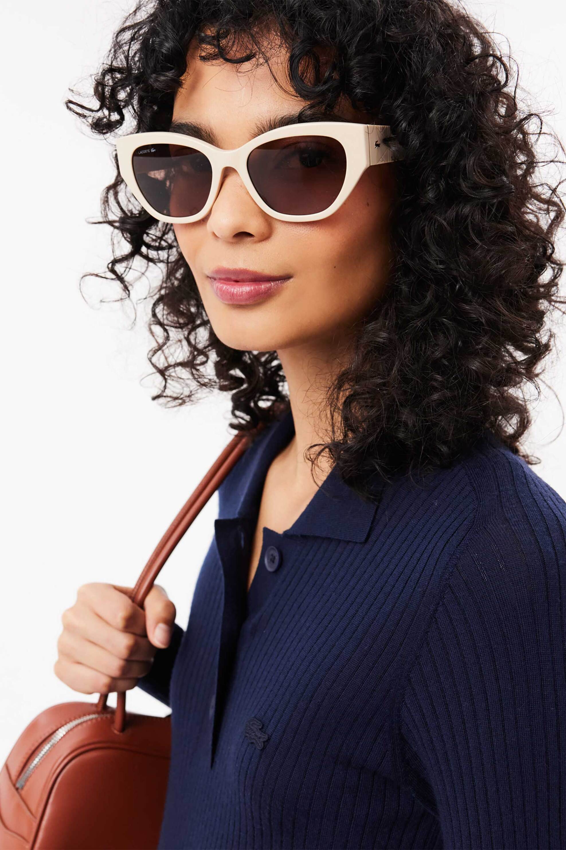 Lacoste γυναικείο μάλλινο midi φόρεμα ribbed με κεντημένο tone-on-tone λογότυπο - EF2612-00 Μπλε Σκούρο φωτογραφία