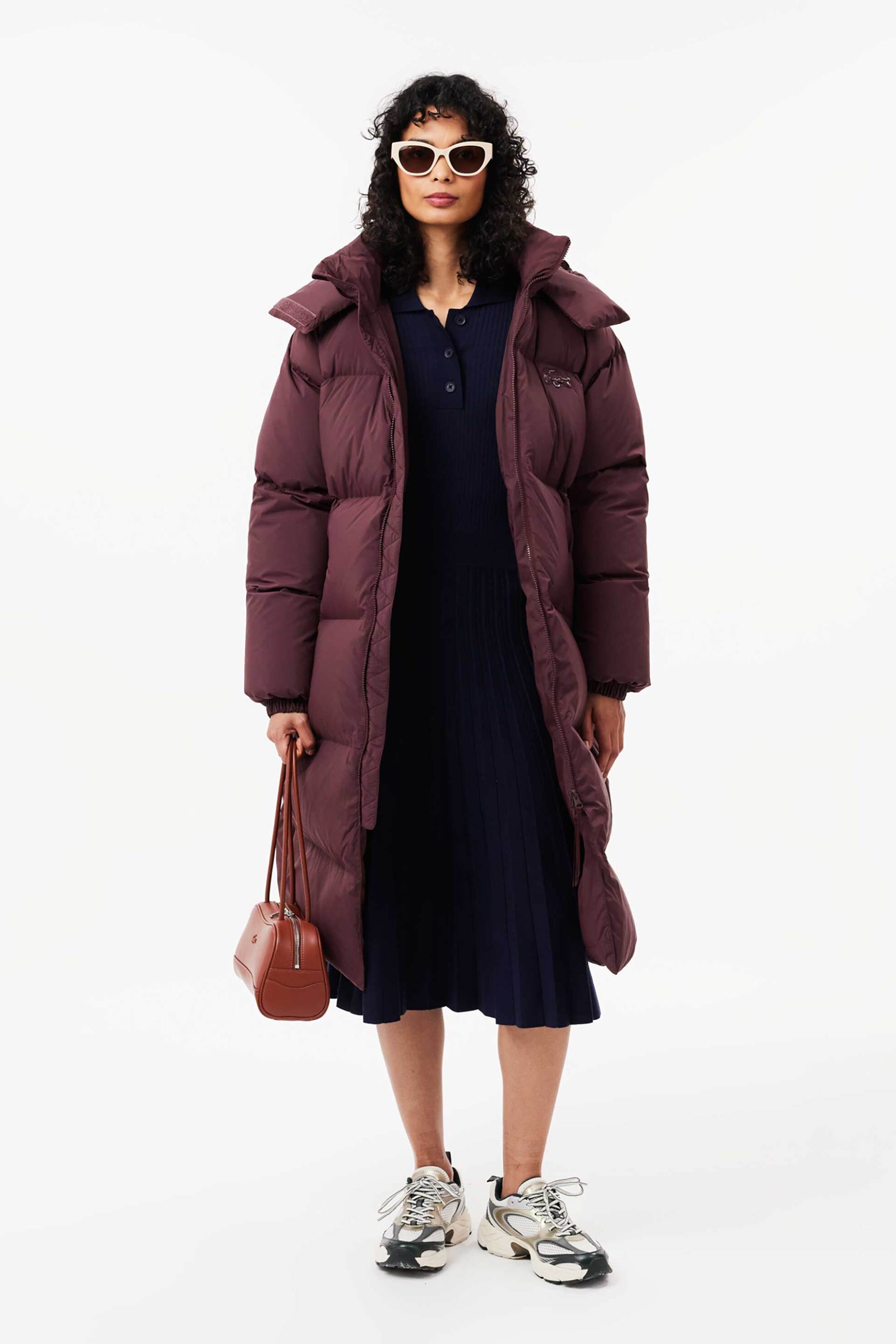 Lacoste γυναικείο μάλλινο midi φόρεμα ribbed με κεντημένο tone-on-tone λογότυπο - EF2612-00 Μπλε Σκούρο φωτογραφία