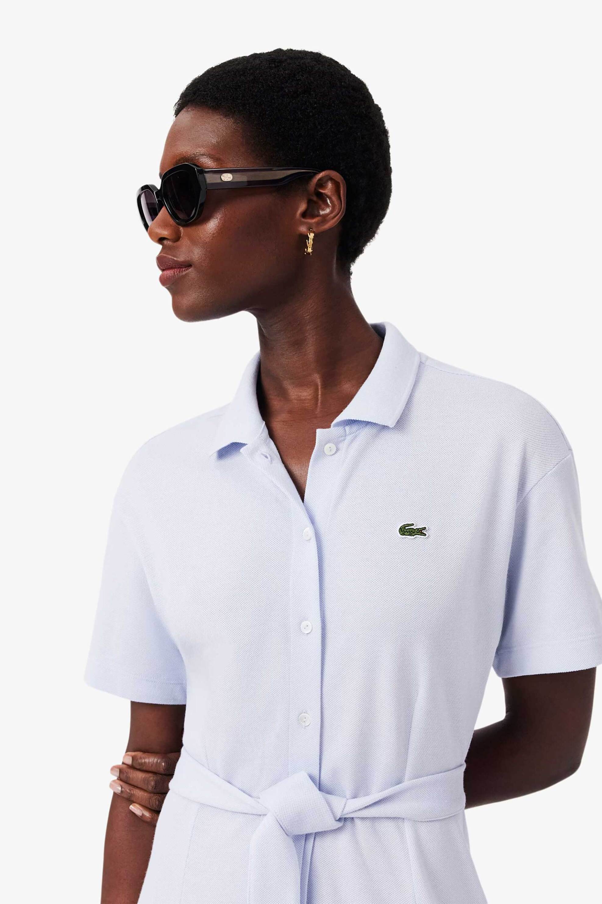 LACOSTE Lacoste γυναικείο midi φόρεμα πόλο σεμιζιέ πικέ με κεντημένο λογότυπο Flared Cut - EF9621-00 Σιελ - 2