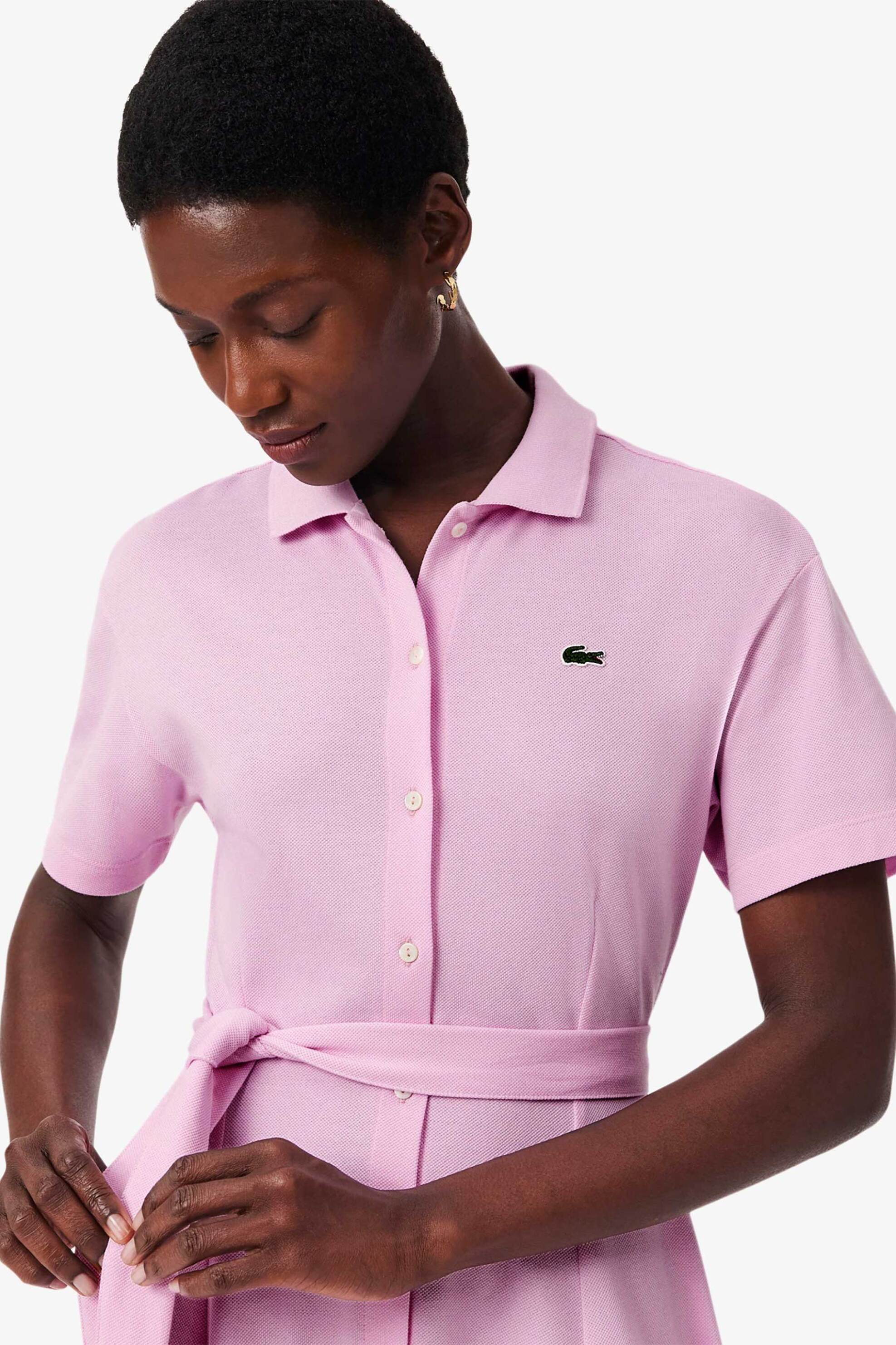 LACOSTE Lacoste γυναικείο midi φόρεμα πόλο σεμιζιέ πικέ με κεντημένο λογότυπο Flared Cut - EF9621-00 Ροζ Ανοιχτό - 2