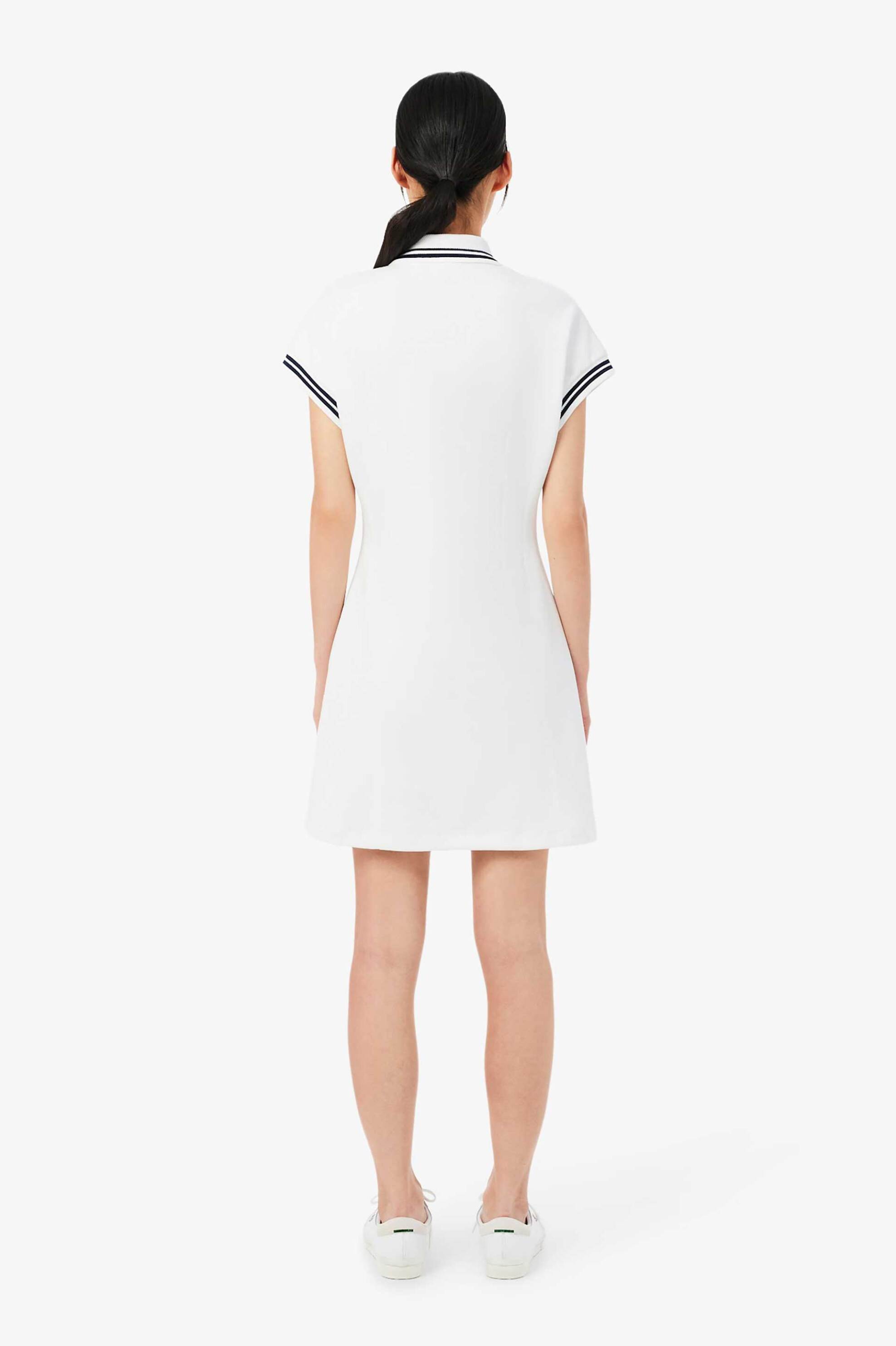 Lacoste Γυναικείο Mini Φόρεμα Πόλο Πικέ με Contrast Trims Και Κεντημένο Λογότυπο Slim Fit - Ef9824 Λευκό