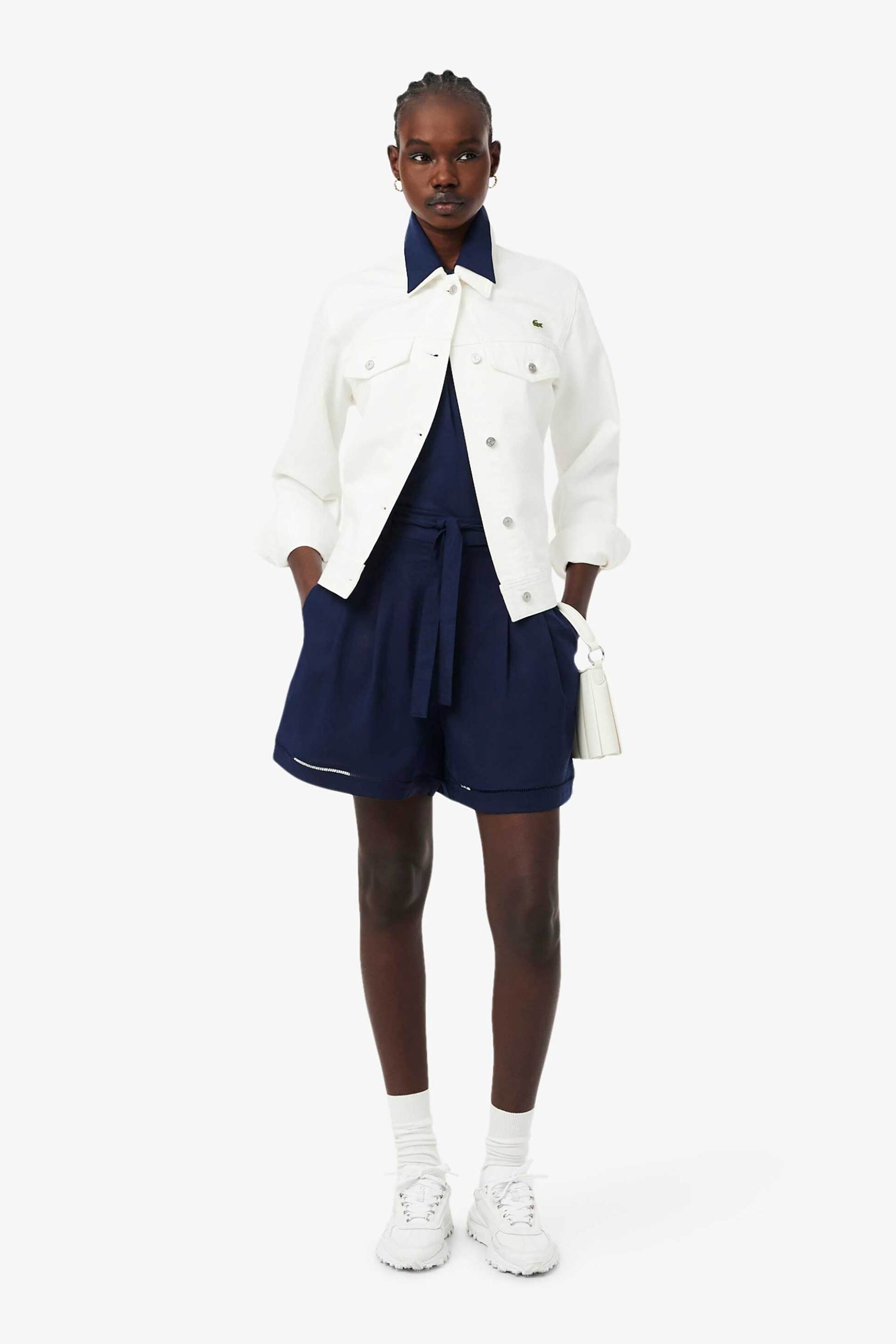 LACOSTE Lacoste γυναικεία βερμούδα με ζώνη και λογότυπο Oversized Fit - FF1026 Μπλε Σκούρο - 3