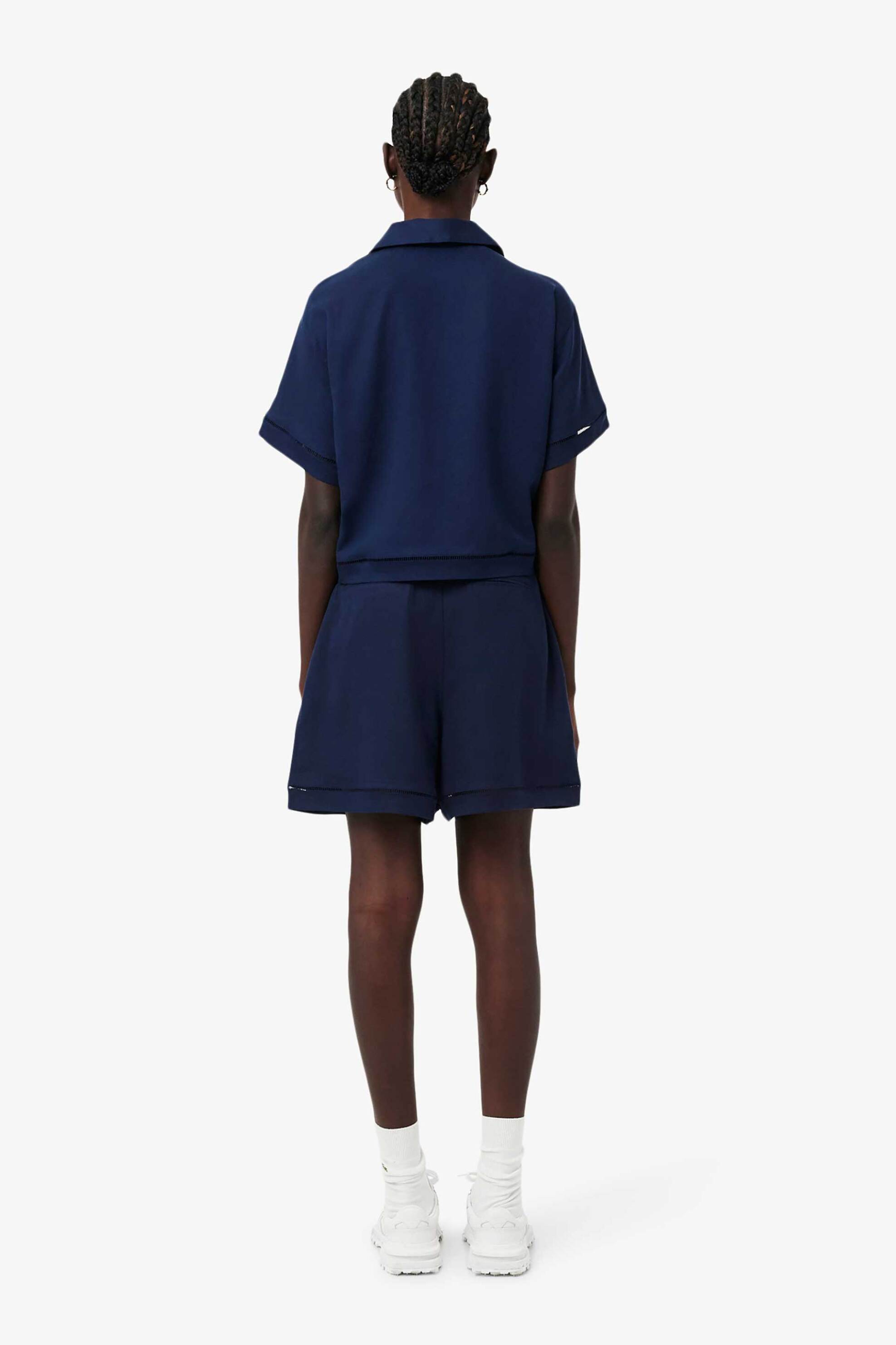 Lacoste Γυναικεία Βερμούδα με Ζώνη Και Λογότυπο Oversized Fit - Ff1026 Μπλε Σκούρο