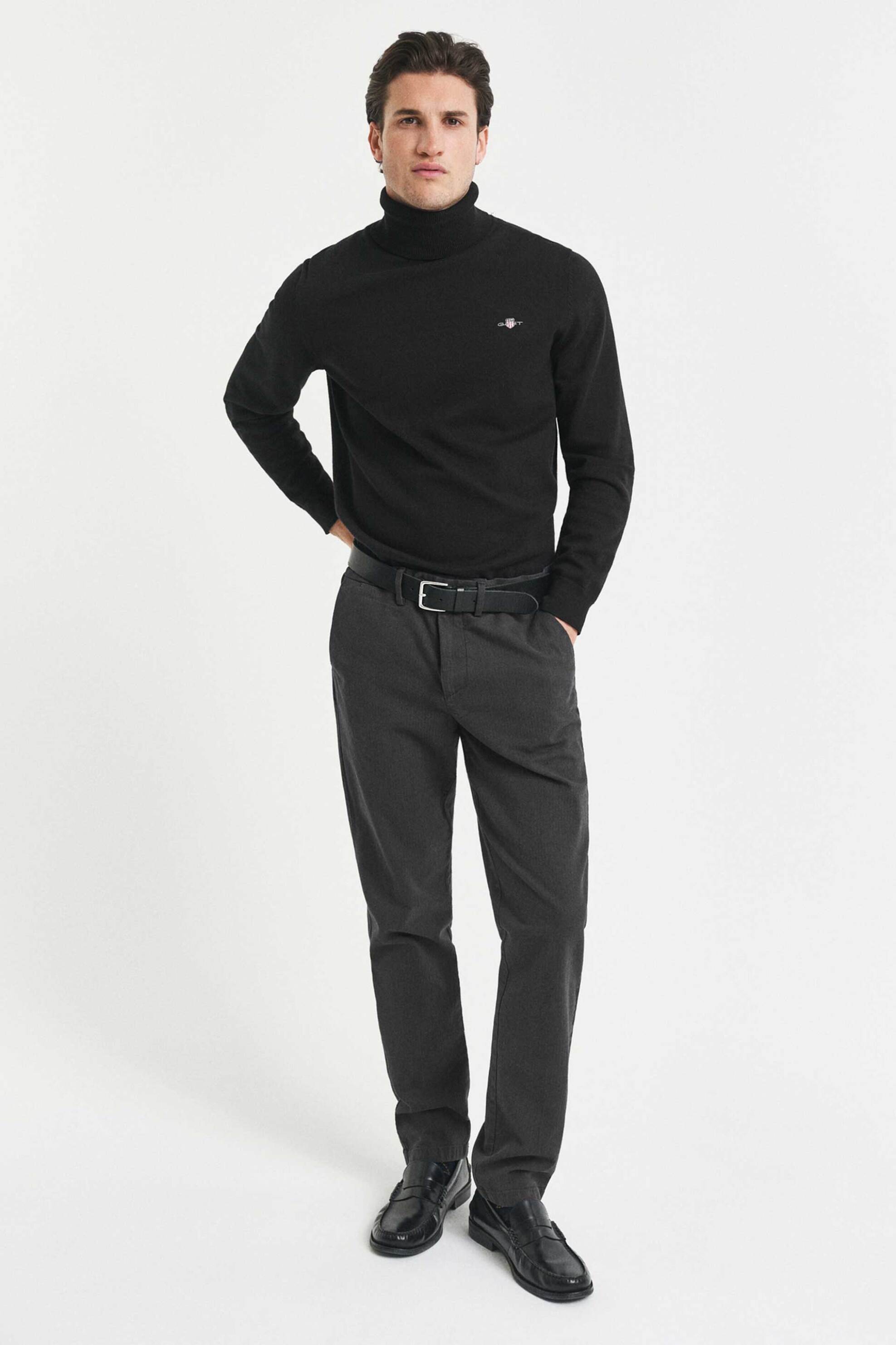 Gant ανδρικό παντελόνι με σχέδιο ψαροκόκαλο Slim Fit (34L) - 1505367 Ανθρακί