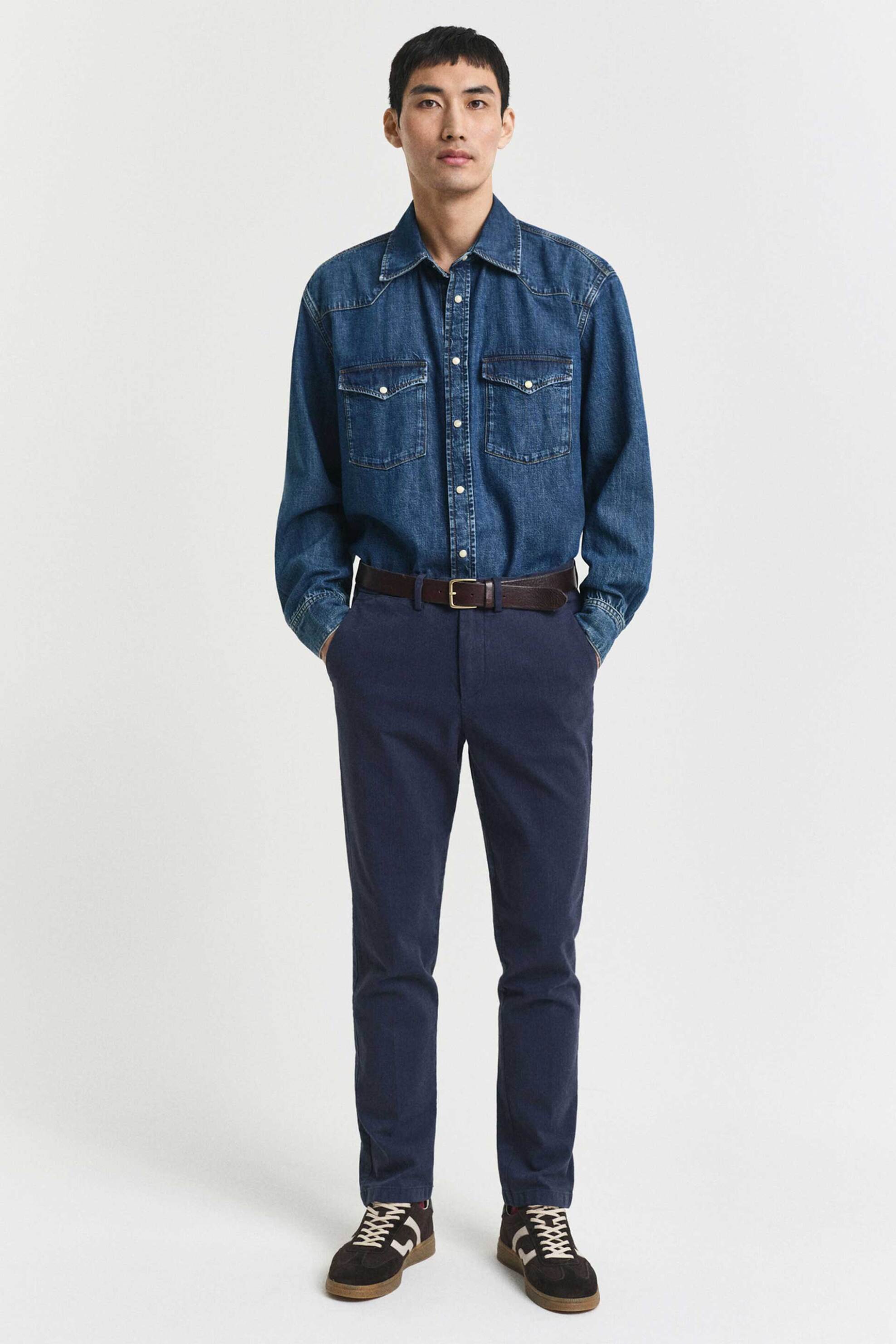 Gant ανδρικό παντελόνι με σχέδιο ψαροκόκαλο Slim Fit (34L) - 1505367 Μπλε Σκούρο