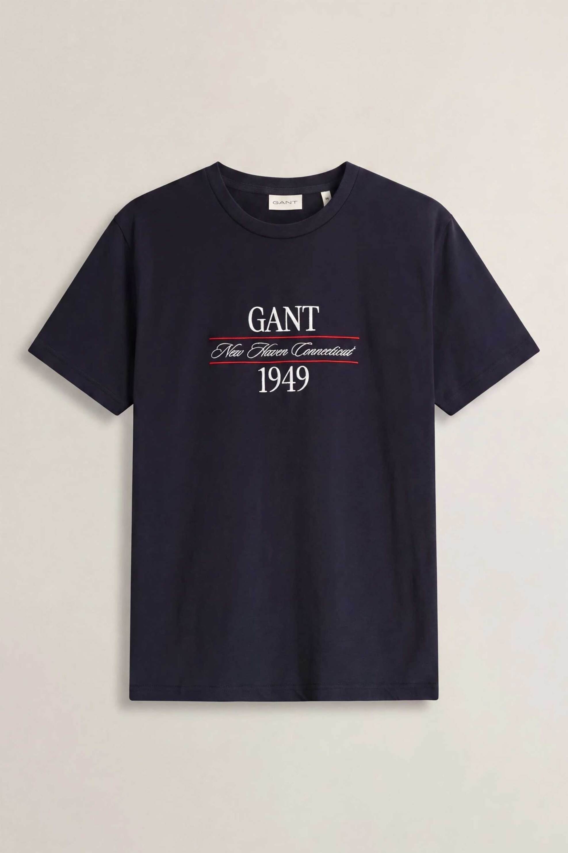 Gant ανδρικό T-shirt με κεντημένο graphic logo Regular Fit - 2003458 Μπλε Σκούρο