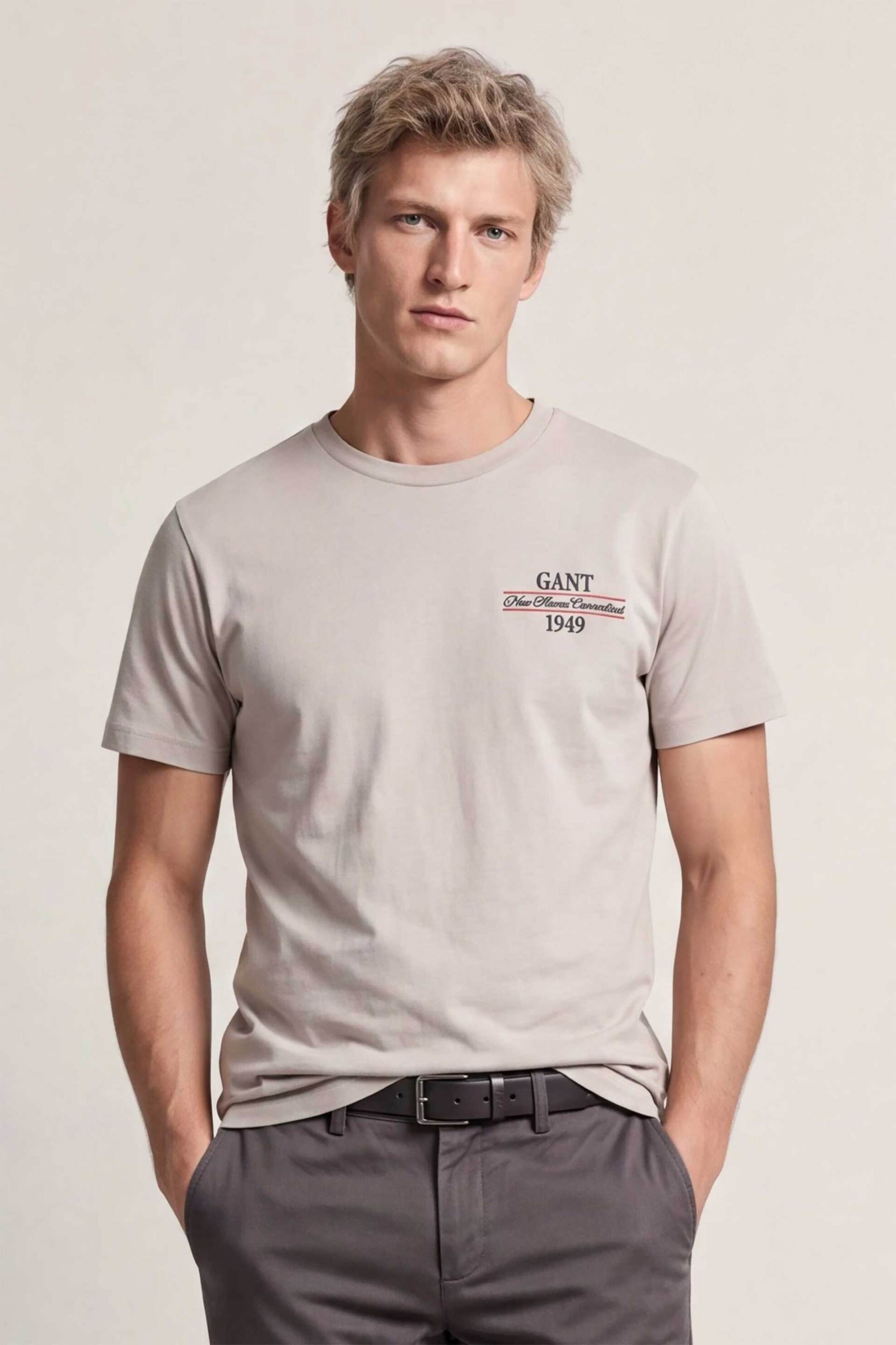Gant ανδρικό T-shirt με κεντημένο graphic logo Regular Fit - 2003459 Taupe