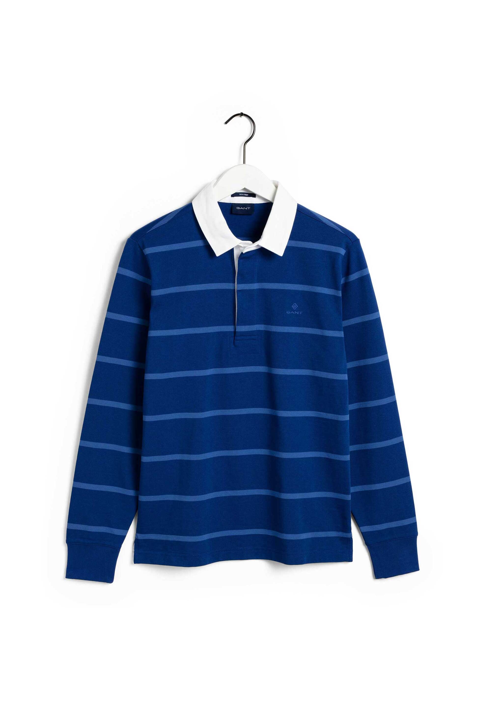Gant ανδρική πόλο μπλούζα με ριγέ σχέδιο, λογότυπο και contrast γιακά - 2015034 Μπλε