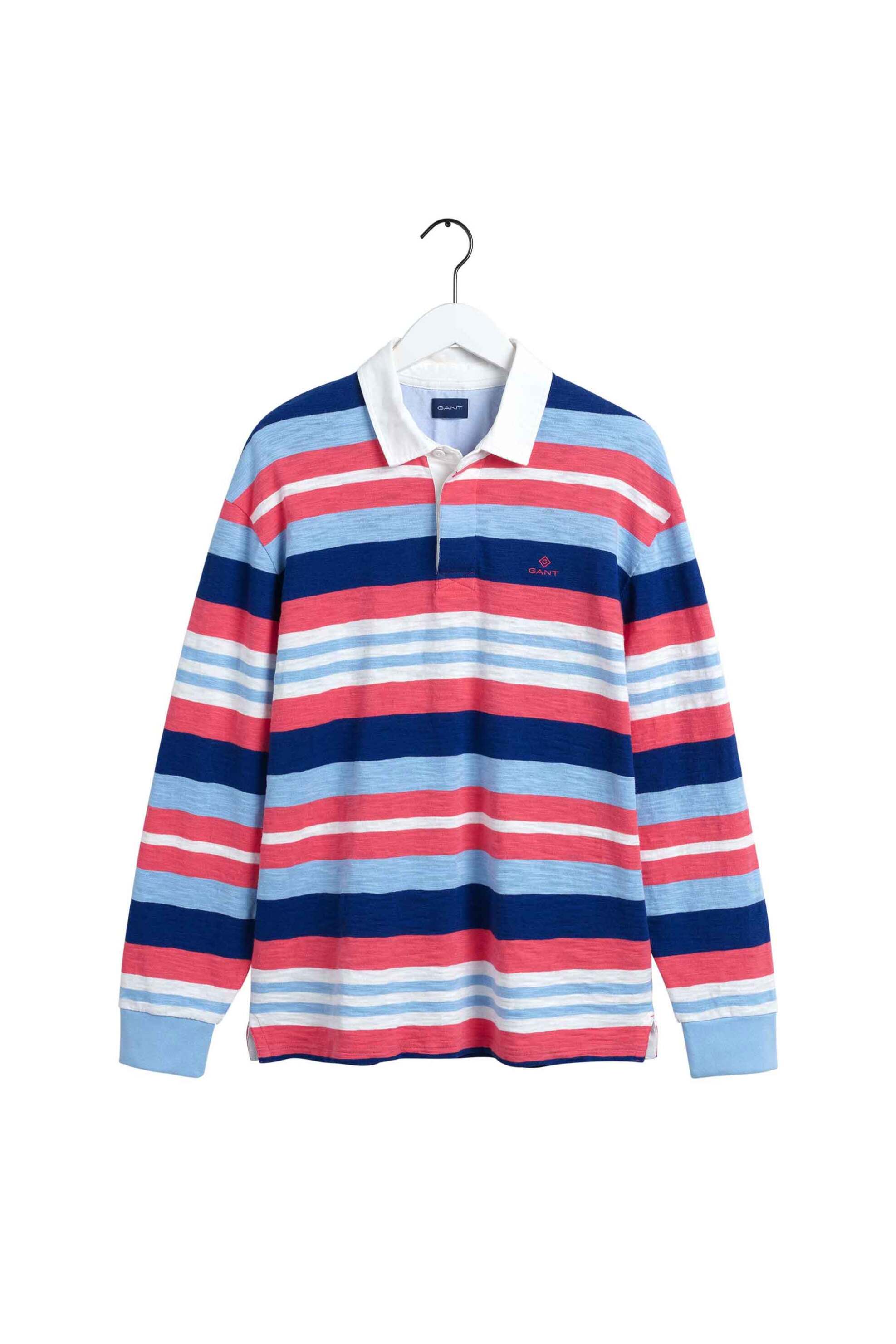 Gant ανδρική πόλο μπλούζα με ριγέ σχέδιο και κεντημένο λογότυπο Relaxed Fit - 2025043 Φούξια