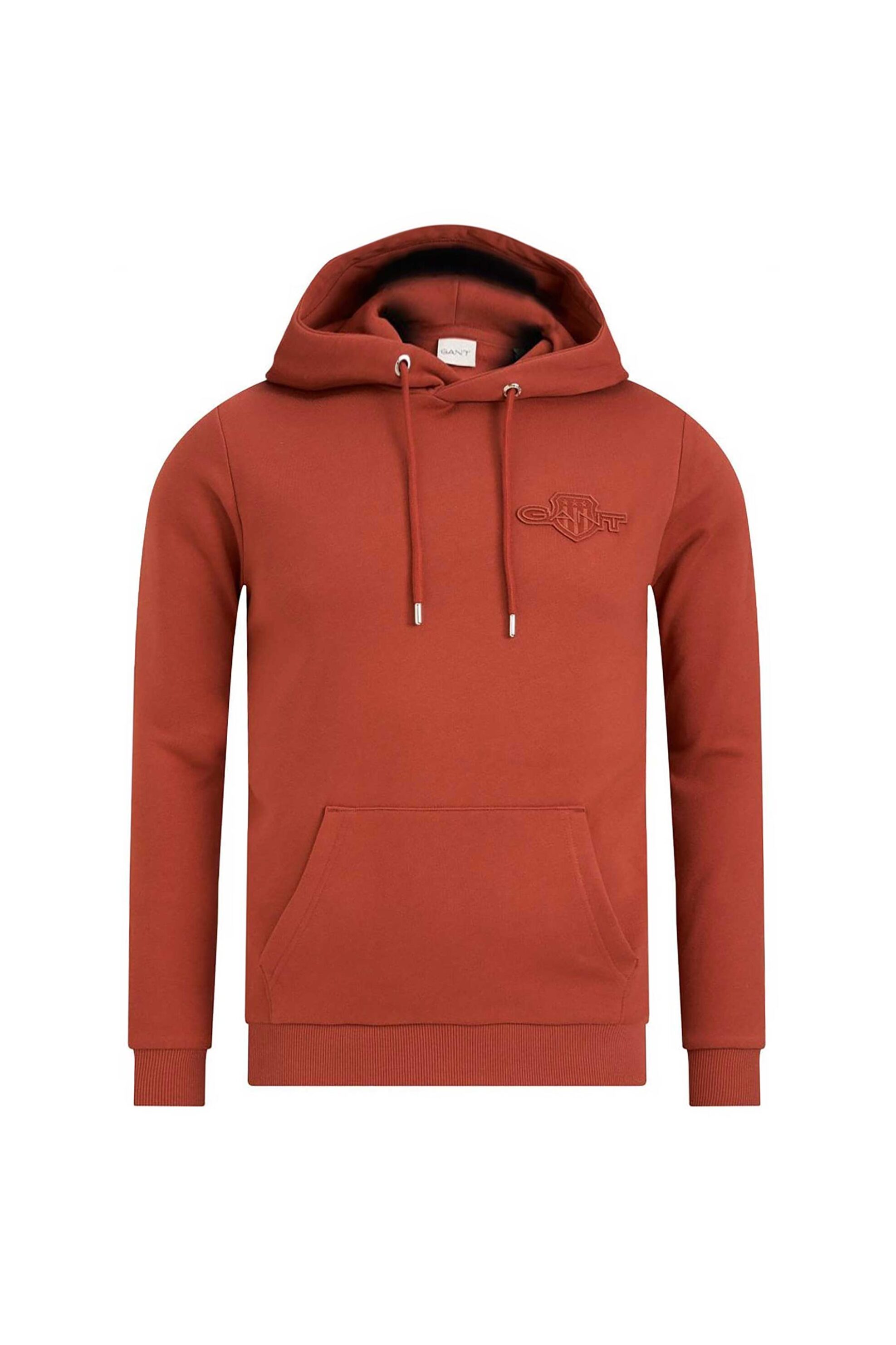 GANT Gant ανδρική μπλούζα φούτερ με κουκούλα και κεντημένο ton-sur-ton λογότυπο Regular Fit - 2067056 Κεραμιδί