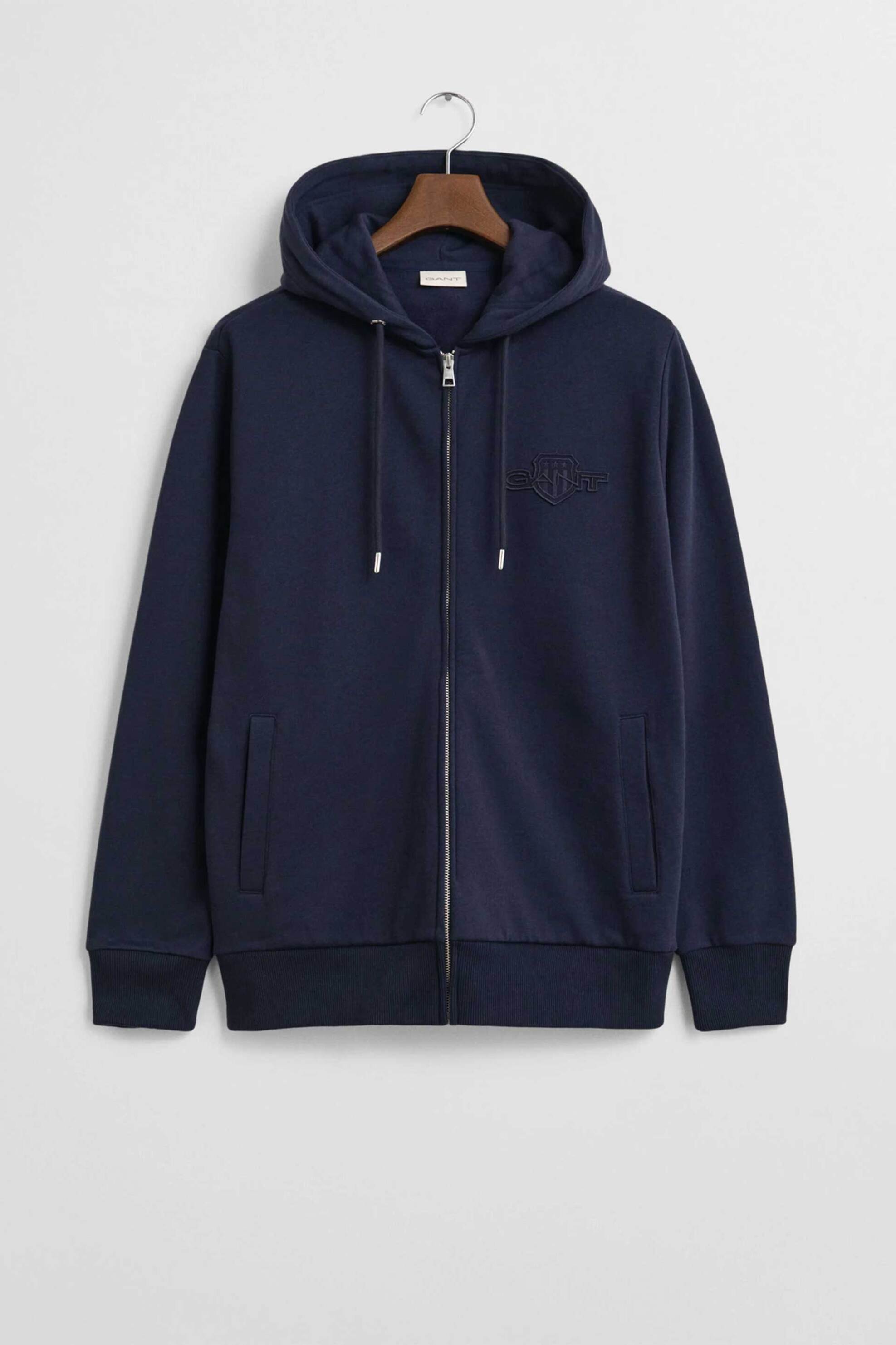 Gant ανδρική ζακέτα φούτερ με κουκούλα και κεντημένο ton-sur-ton λογότυπο Regular Fit - 2067057 Μπλε Σκούρο