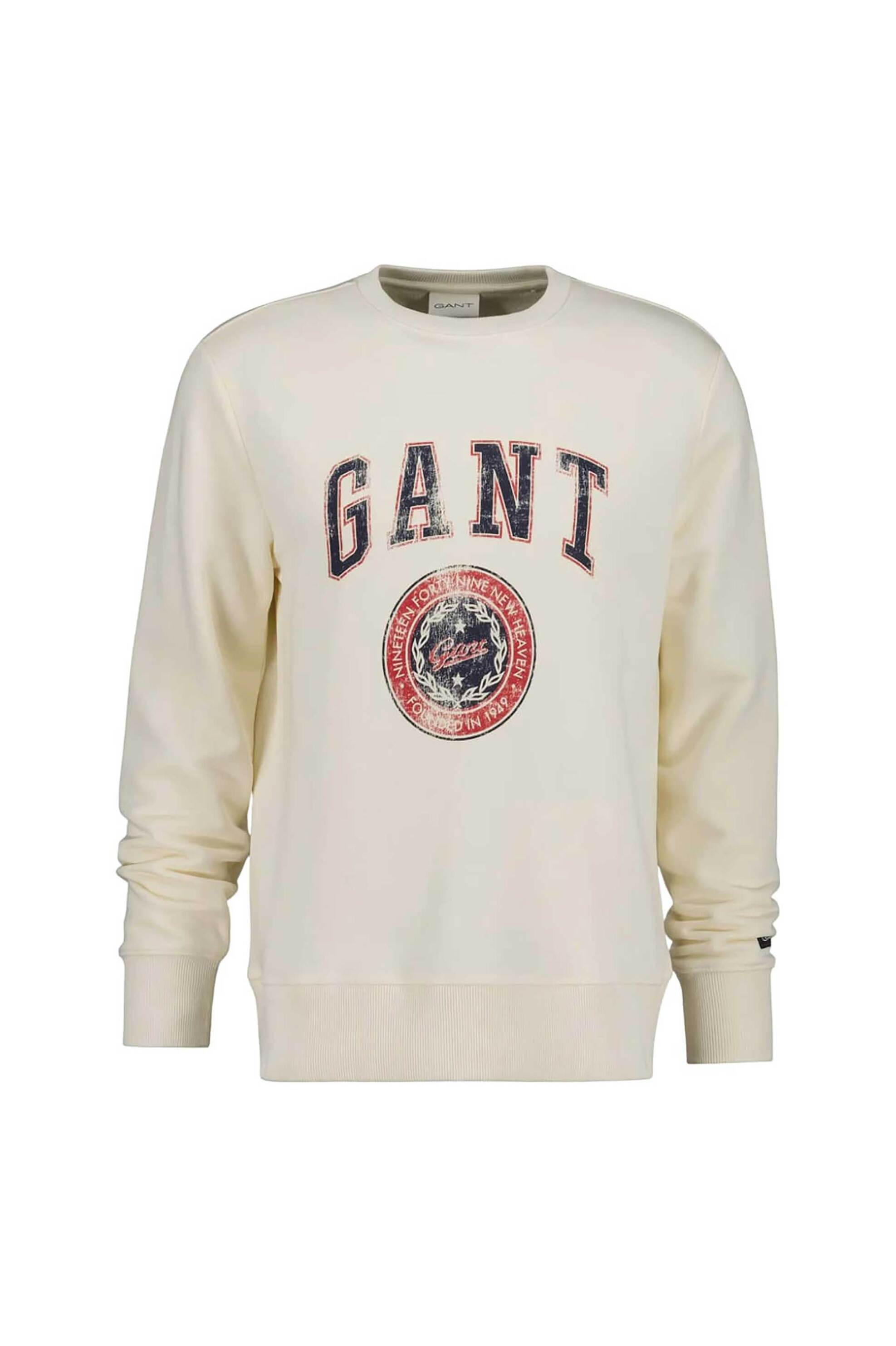 Gant ανδρική μπλούζα φούτερ με graphic logo print Regular Fit - 2067060 Κρέμ