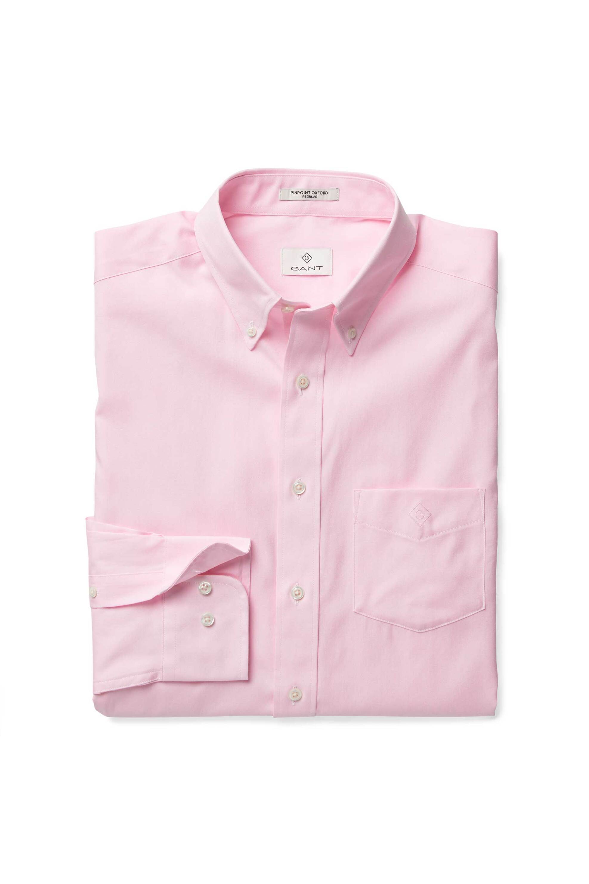 Gant ανδρικό πουκάμισο button down μονόχρωμο με τσέπη και λογότυπο Regular Fit - 300000 Ροζ