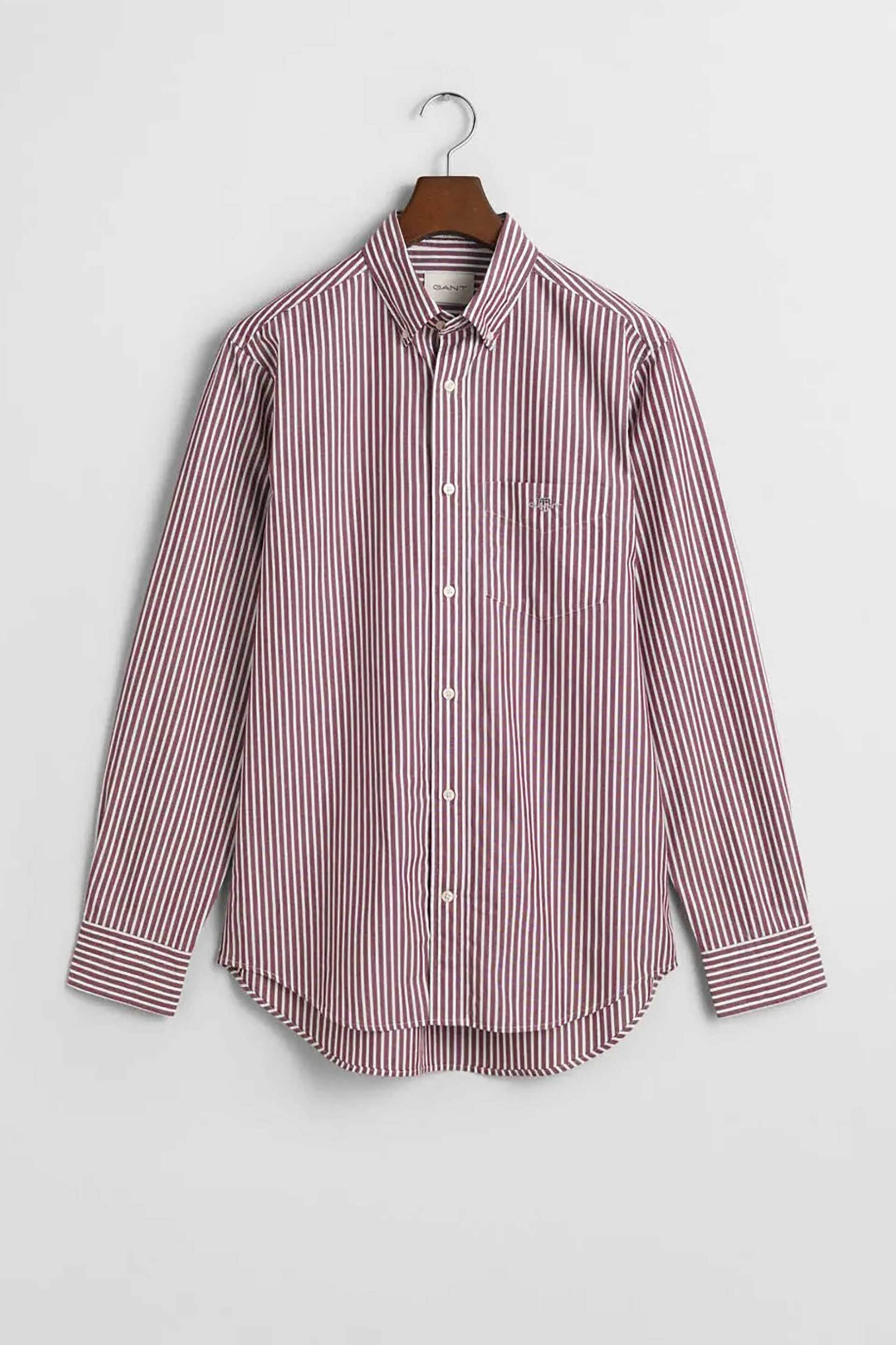 Gant ανδρικό πουκάμισο button down με ριγέ σχέδιο και τσέπη με κεντημένο λογότυπο Regular Fit - 3000130 Μπορντό