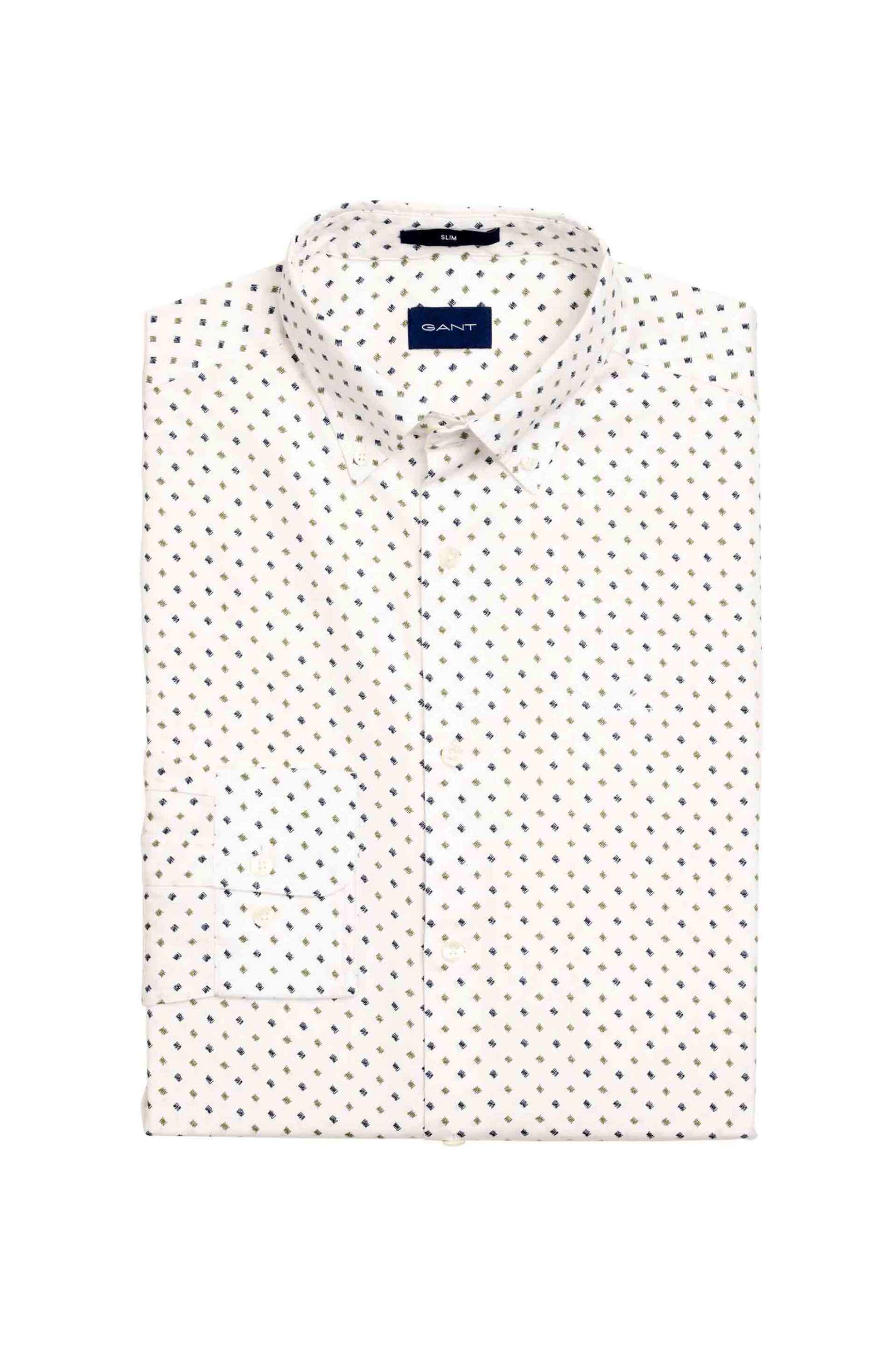 Gant ανδρικό πουκάμισο button down με μικροσχέδιο Slim Fit - 3005772 Λευκό