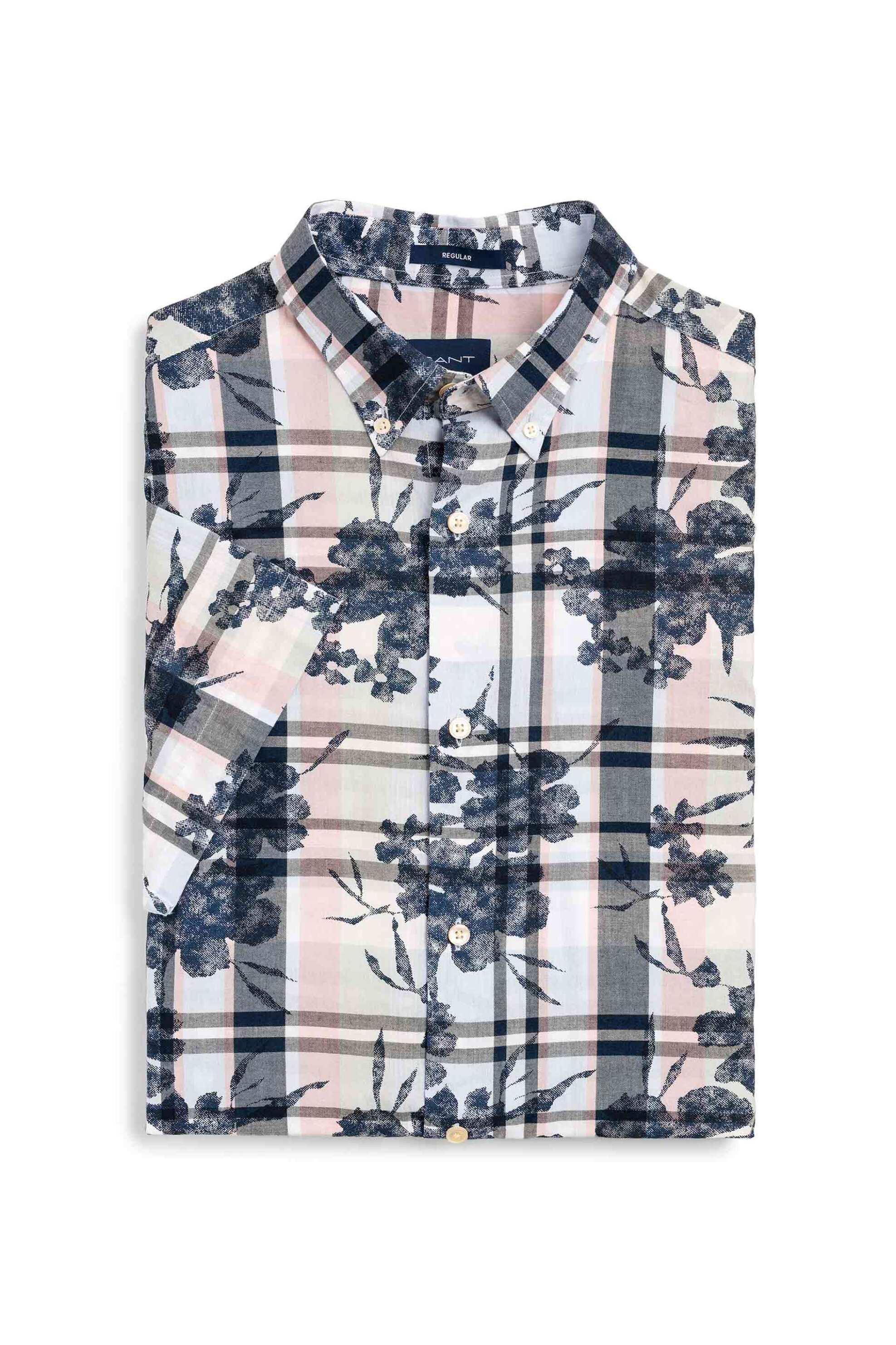 Gant ανδρικό κοντομάνικο πουκάμισο button down καρό με all-over print Regular Fit - 3016031 Λευκό